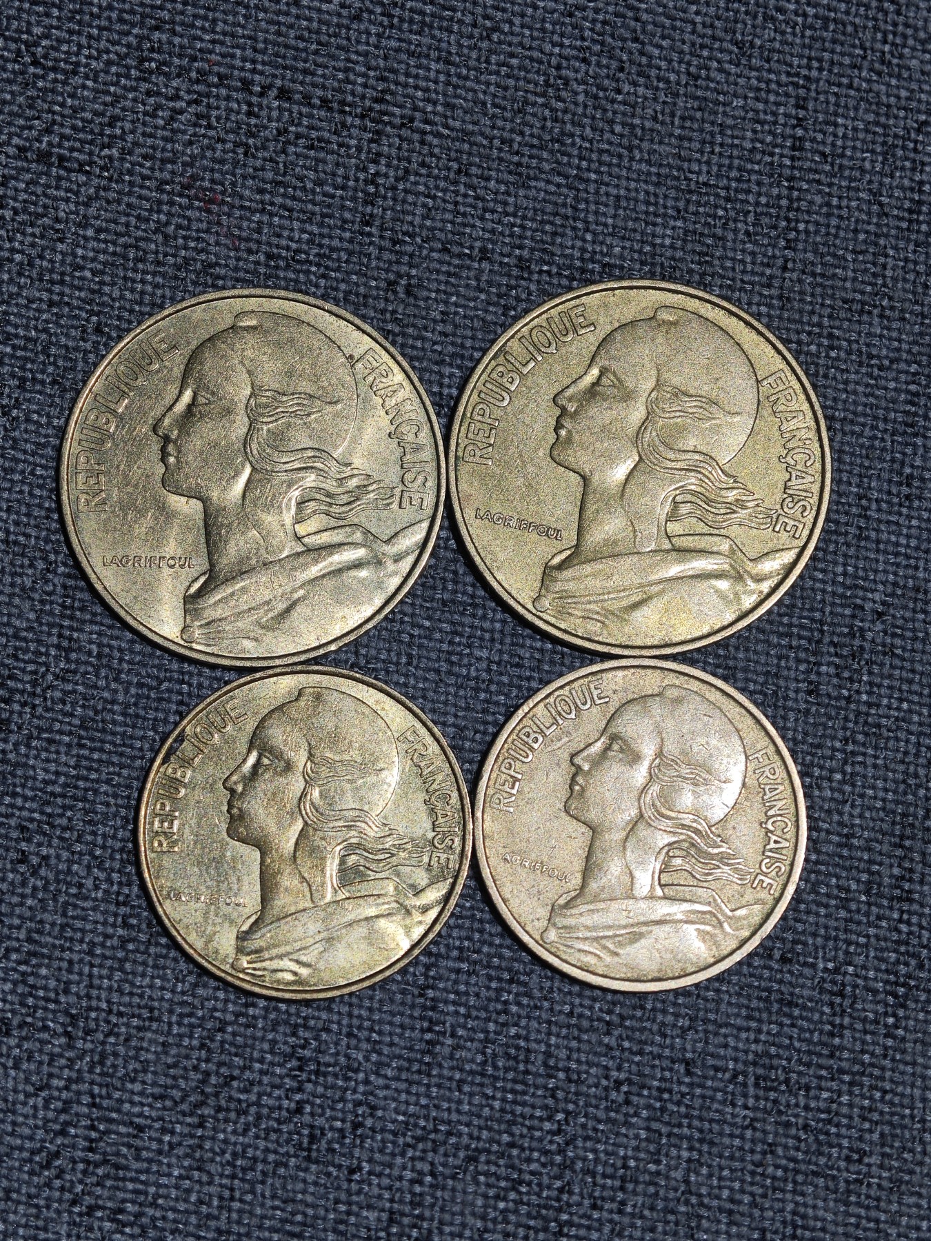 外国硬币收藏第5期 法国老版女神20、10分铜币4枚