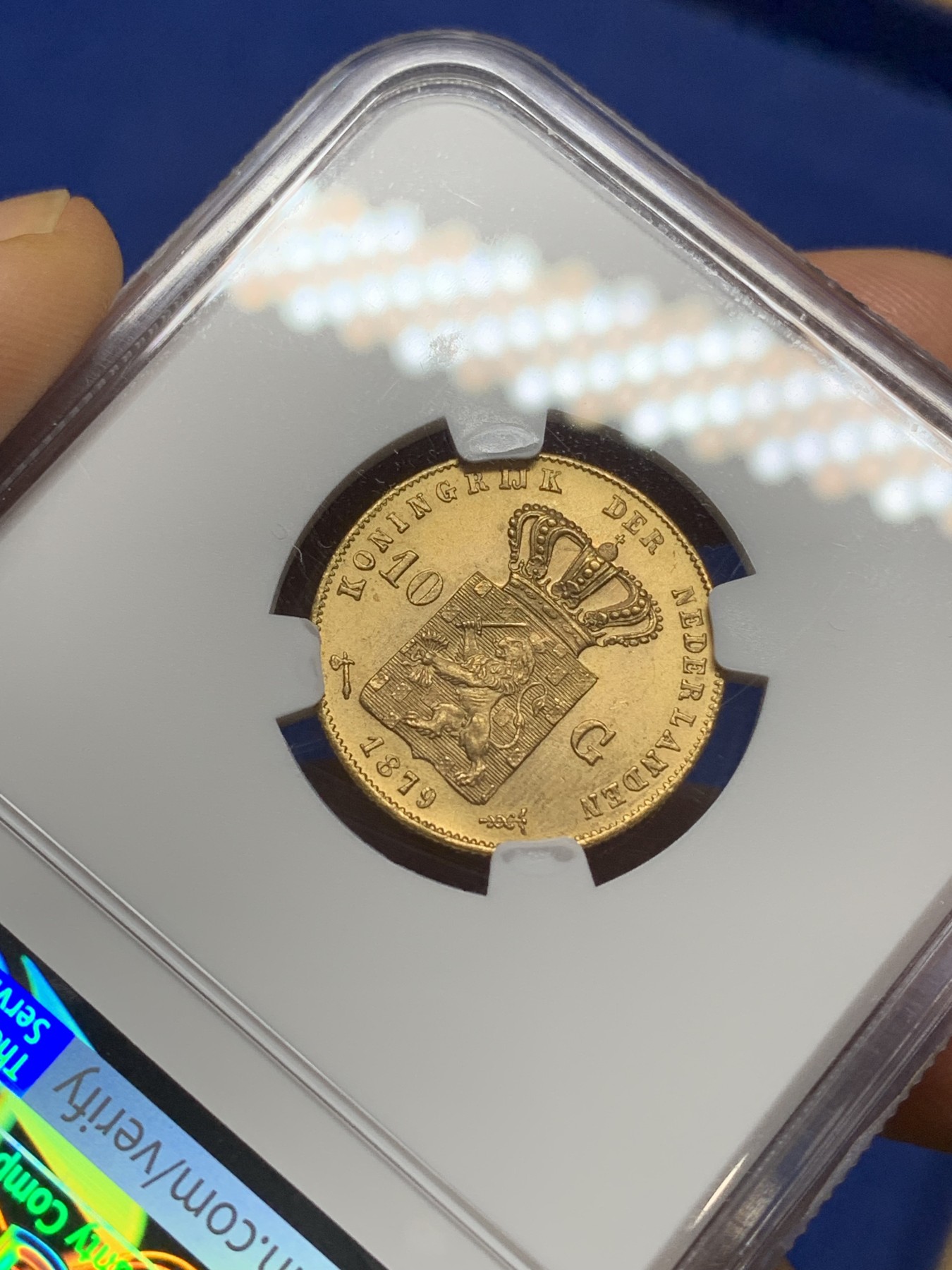 《竞宝斋》第224场-周日，周一，周二 3场 (全场包邮) NGC-MS64 1879荷兰威廉三世10盾金币 早期年份 顶级品相 难得 6.729克 900金