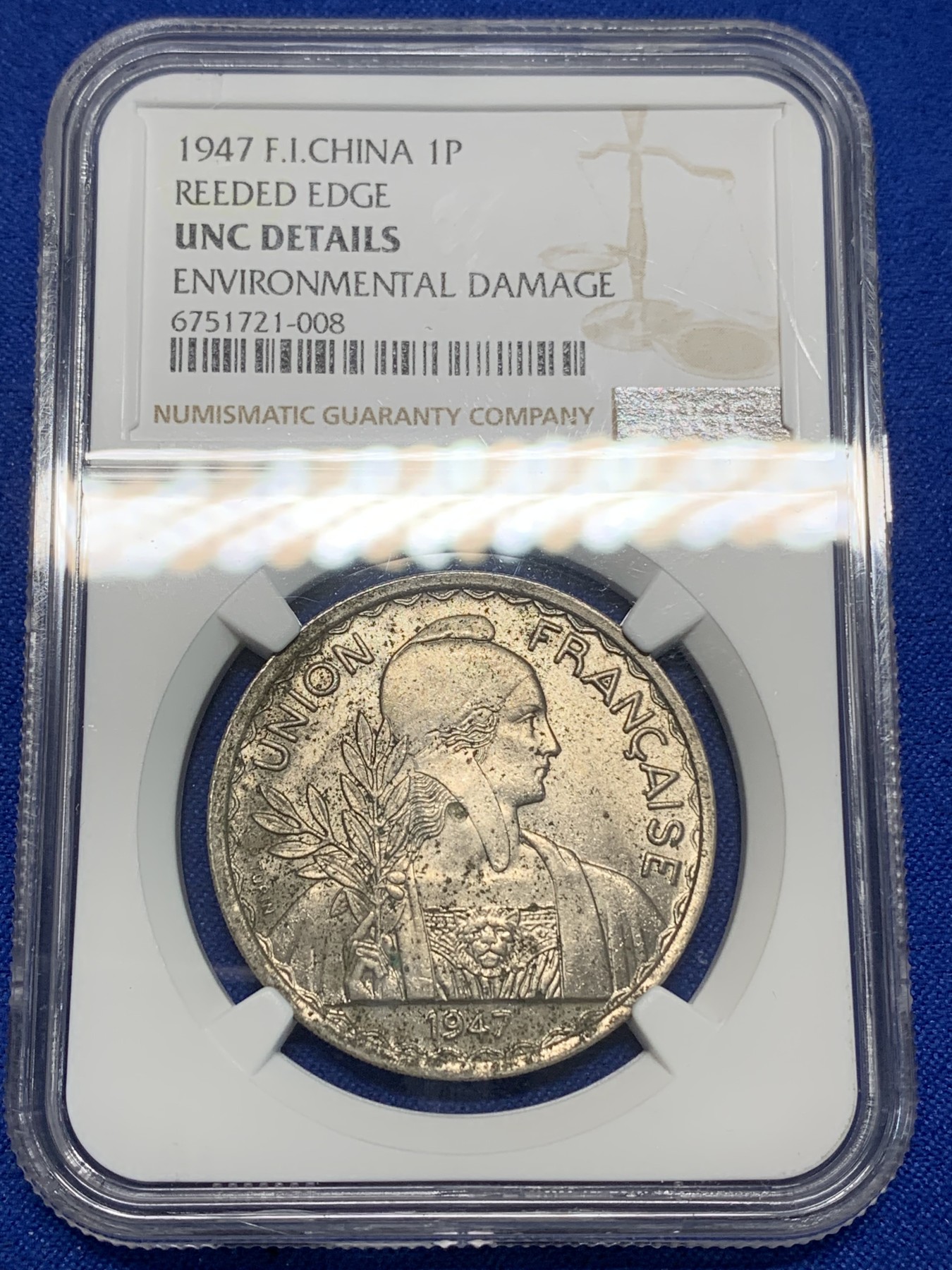 《竞宝斋》第224场-周日，周一，周二 3场 (全场包邮) NGC UNCD 1947年法属印支1皮亚斯镍币