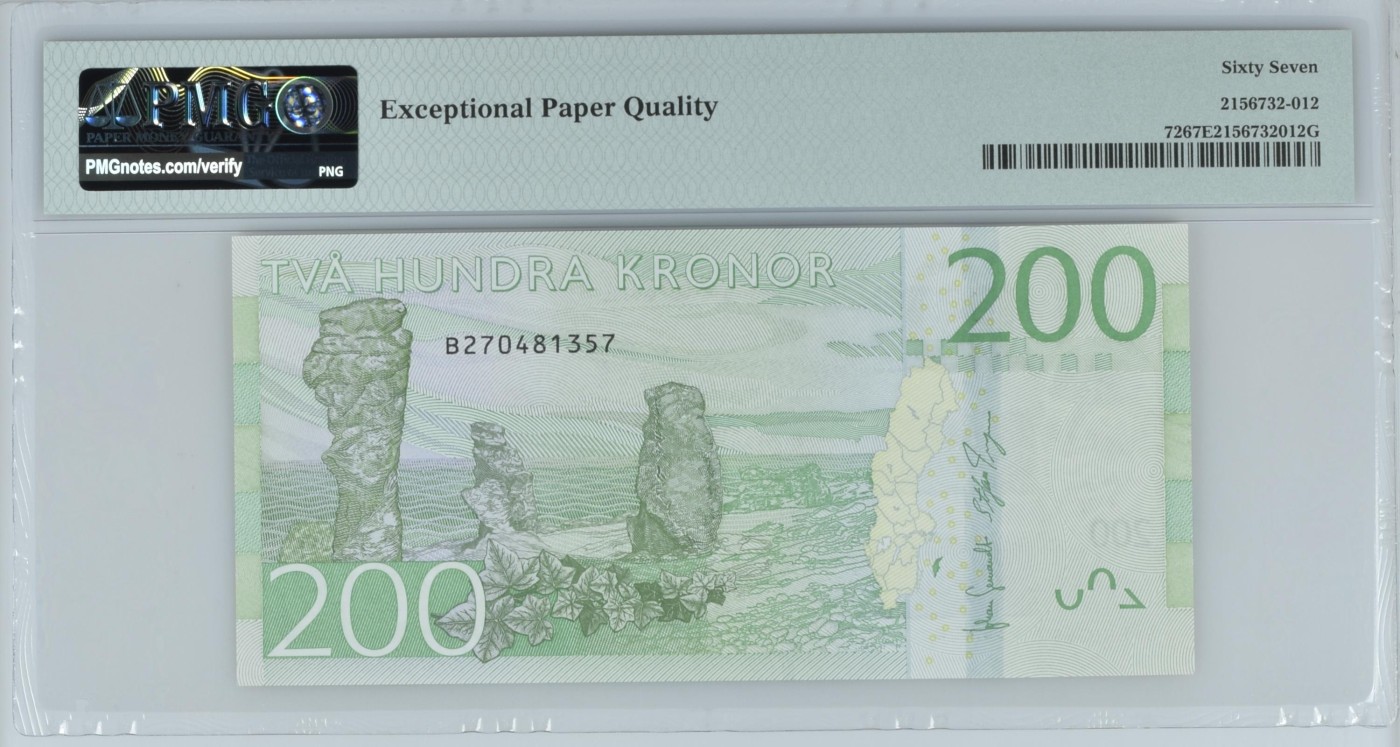 收藏联盟Quantum Auction 第312期拍卖  瑞典ND (2015)年200克朗 PMG67