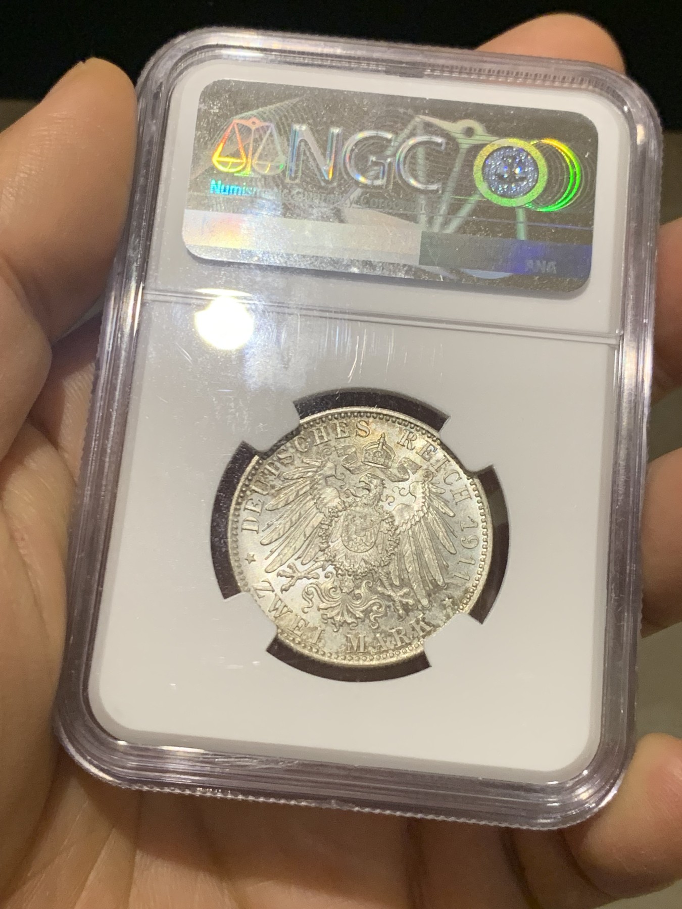 《竞宝斋》第224场-周日，周一，周二 3场 (全场包邮) NGC MS65 德国1911年巴伐利亚柳特波德90大寿2马克银币