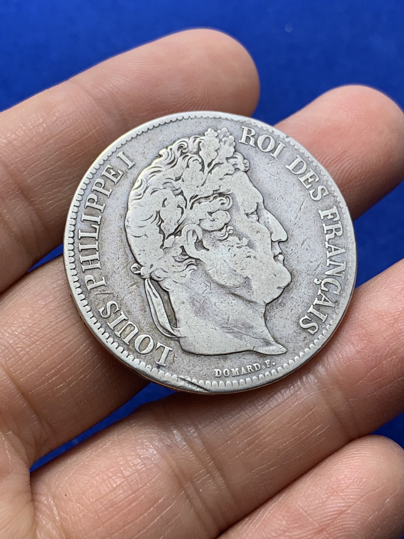 《竞宝斋》第224场-周日，周一，周二 3场 (全场包邮) 法国1834菲利普一世5法郎银币 流通品质 细节见图