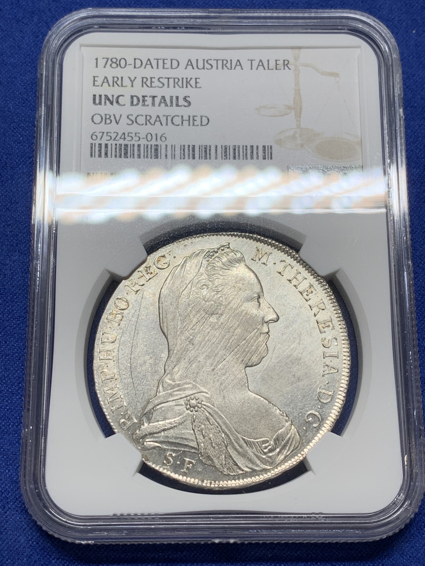 《竞宝斋》第224场-周日，周一，周二 3场 (全场包邮) NGC-UNCD 米兰1780年大奶妈银币 1815-30年早期后铸 强转光状态