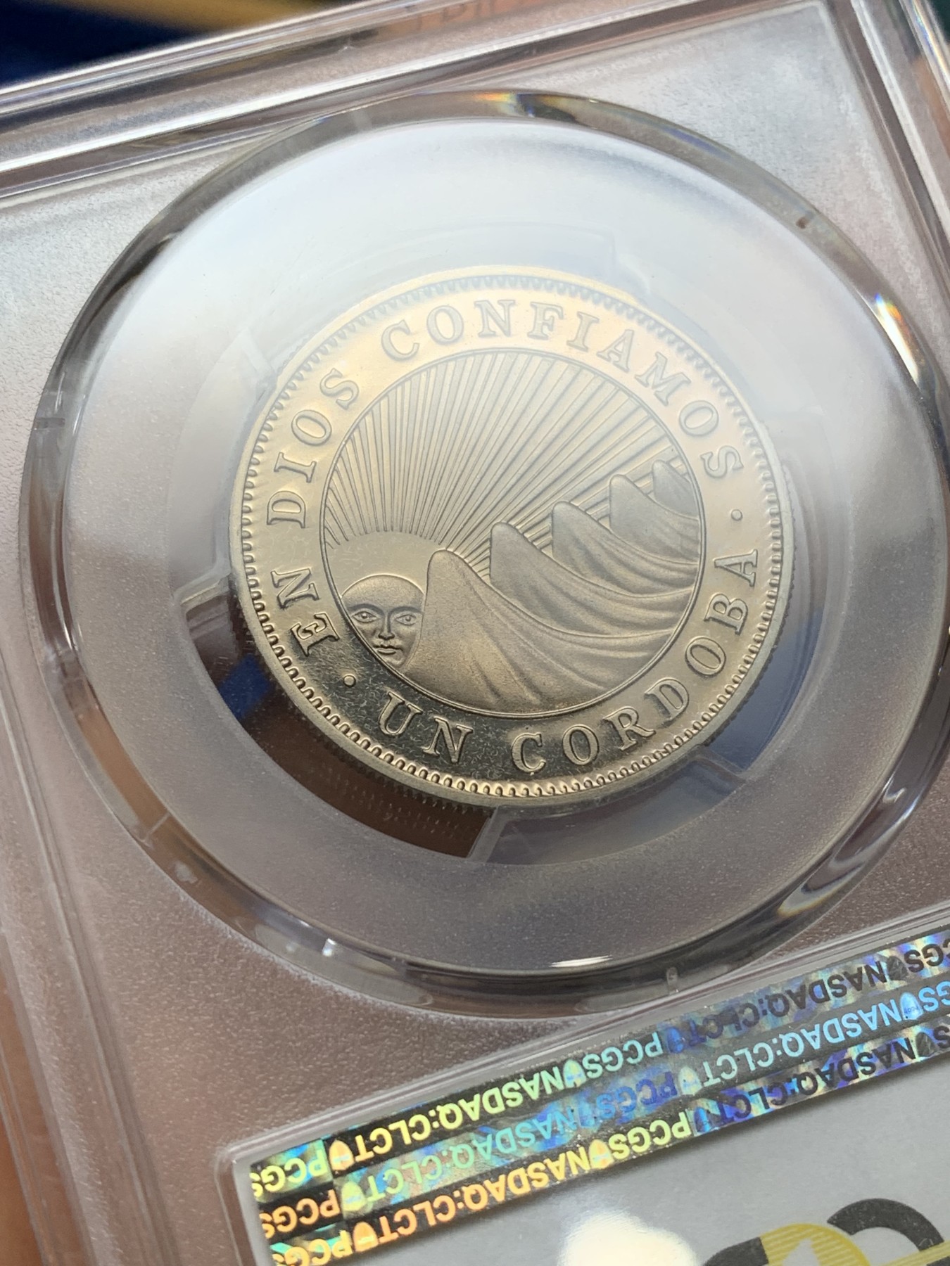 《竞宝斋》第224场-周日，周一，周二 3场 (全场包邮) PCGS金盾 PR67DCAM 尼加拉瓜1972年南美太阳神1科多巴精制镍币