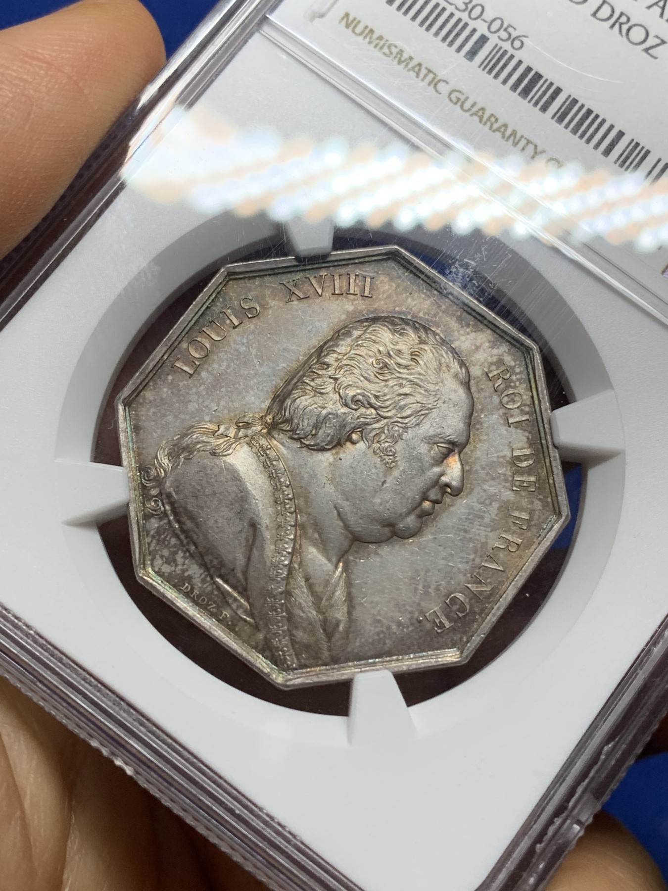 《竞宝斋》第224场-周日，周一，周二 3场 (全场包邮) NGC MS62 法国路易十八巴黎木材运输公司八角银章