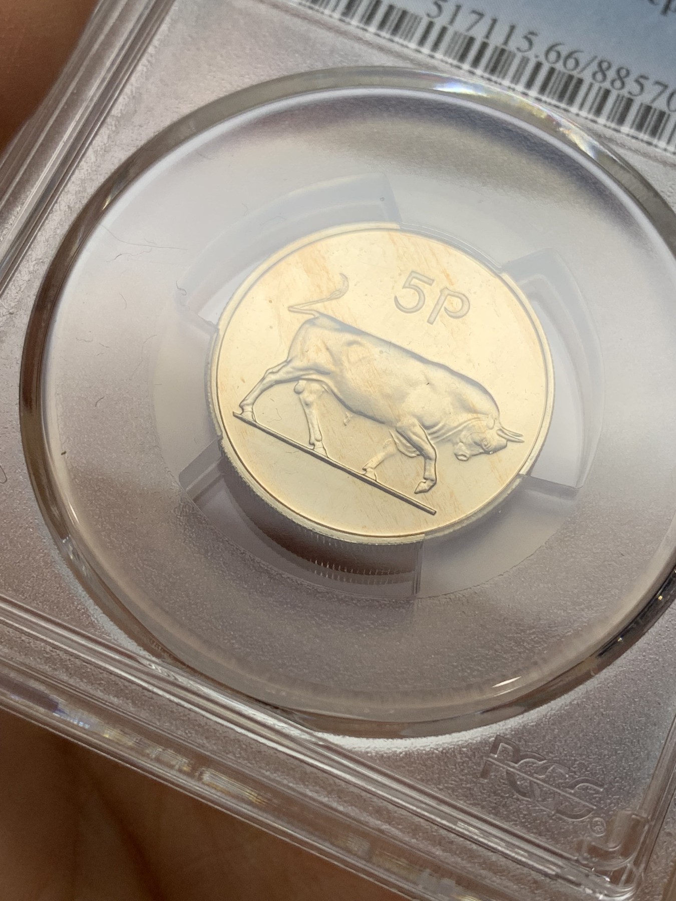 《竞宝斋》第224场-周日，周一，周二 3场 (全场包邮) PCGS金盾 PR66 爱尔兰1971年爱尔兰牛5便士精制镍币