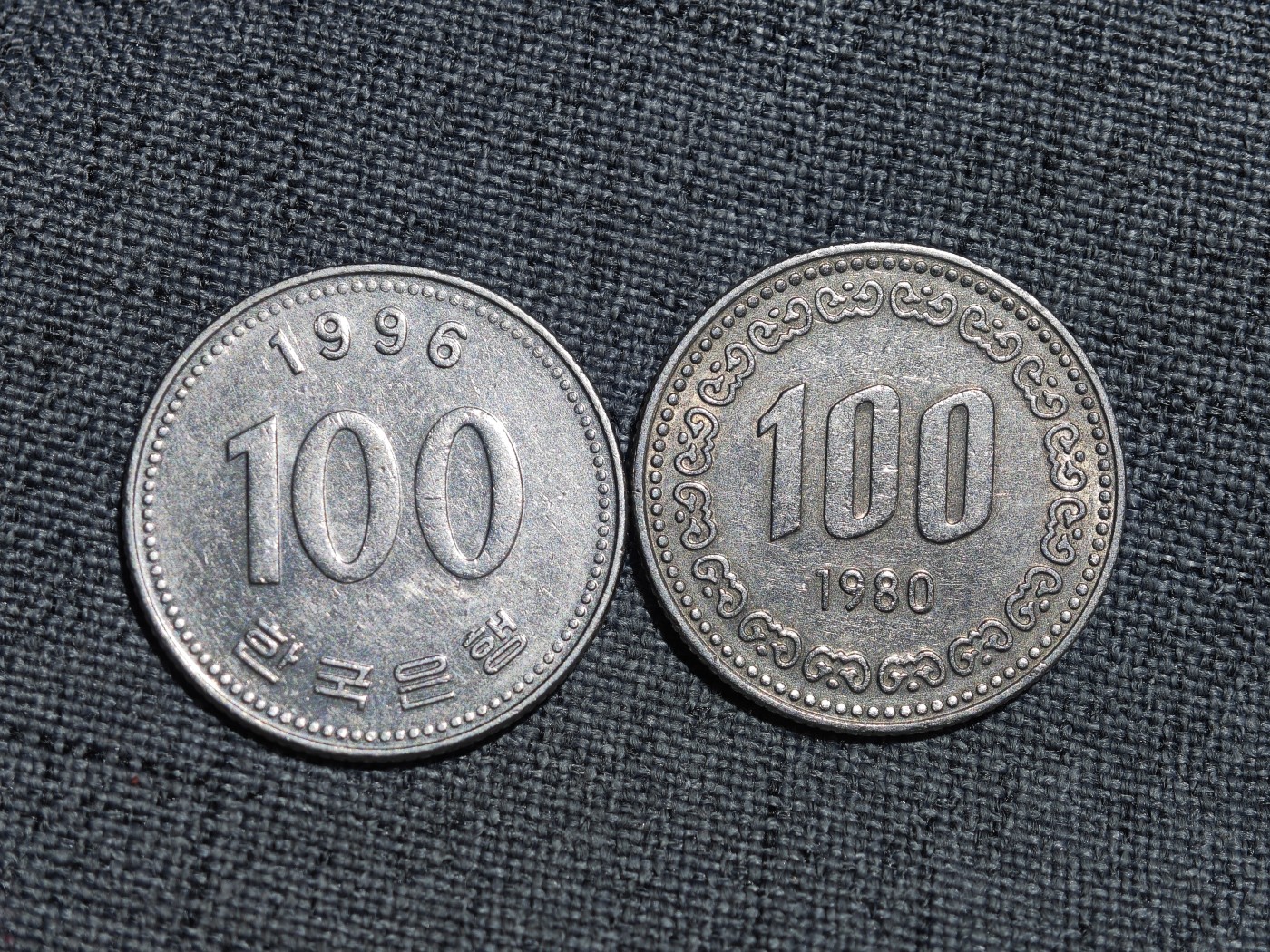 外国硬币收藏第5期 韩国新旧两版100韩元2枚