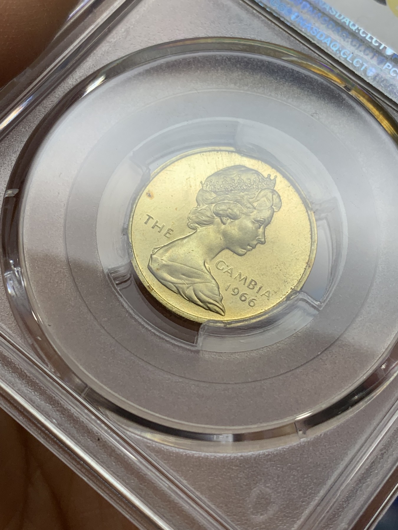 《竞宝斋》第224场-周日，周一，周二 3场 (全场包邮) PCGS金盾 PR65DCAM 冈比亚1966年3便士精制铜币