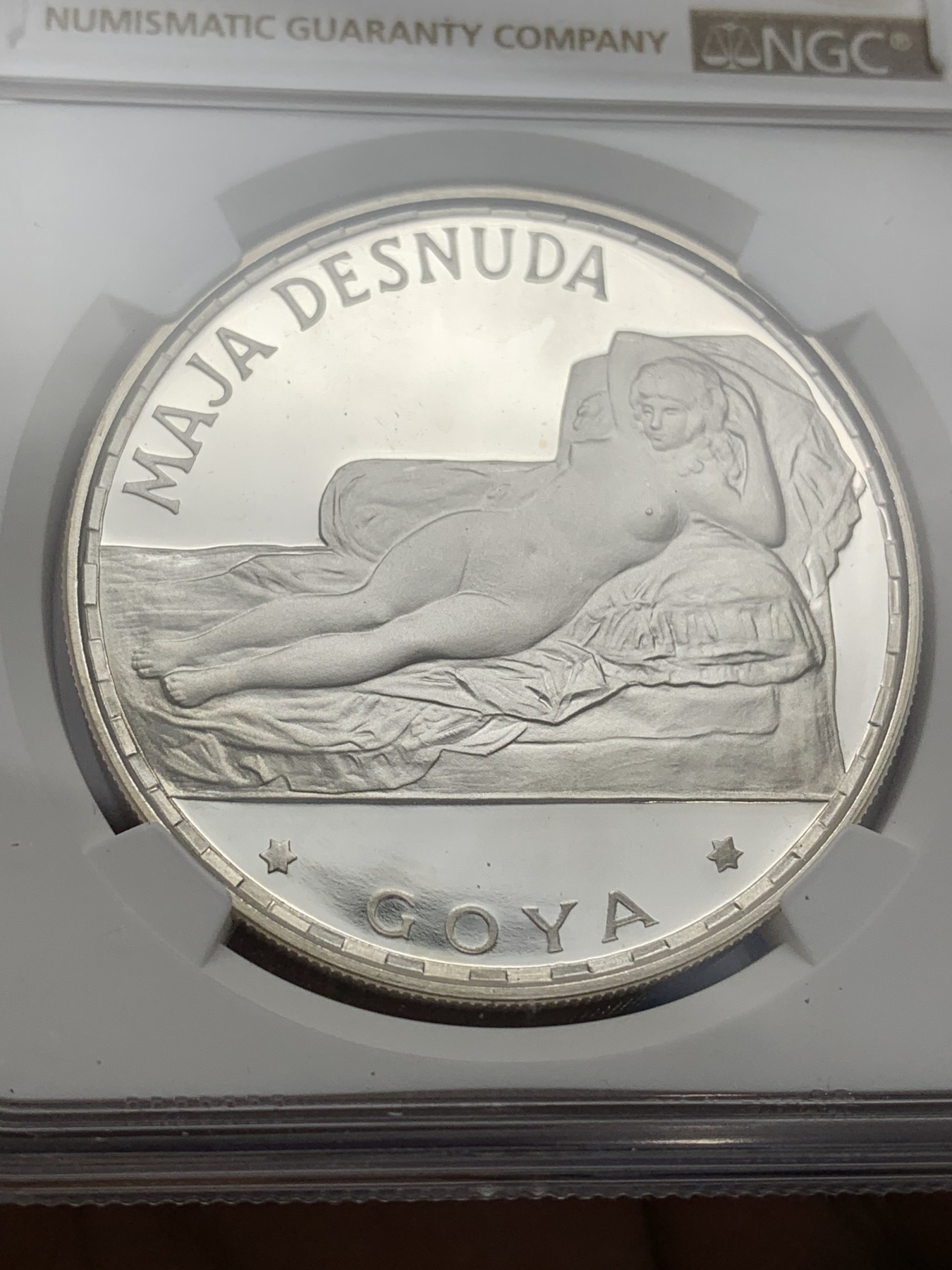 《竞宝斋》第224场-周日，周一，周二 3场 (全场包邮) NGC-PR67UC 赤道几内亚 1970年 戈雅名画 100P精制大银币 漂亮设计