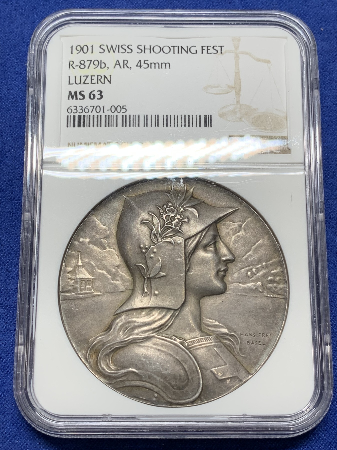 《竞宝斋》第224场-周日，周一，周二 3场 (全场包邮) NGC MS63 瑞士1901卢塞恩射击节银章