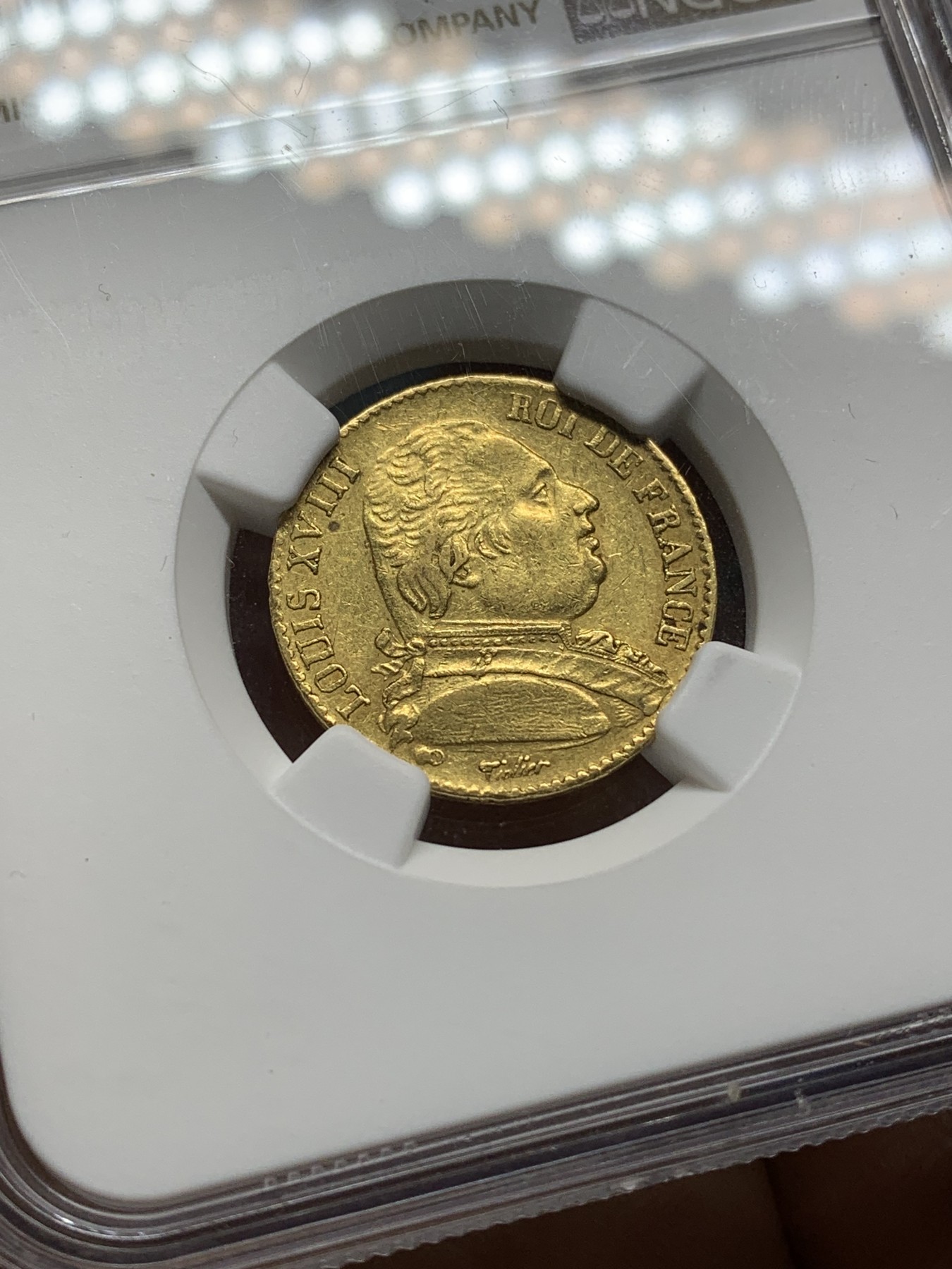 《竞宝斋》第224场-周日，周一，周二 3场 (全场包邮) NGC AU53 法国1814年K版路易十八军装20法郎金币，少见厂