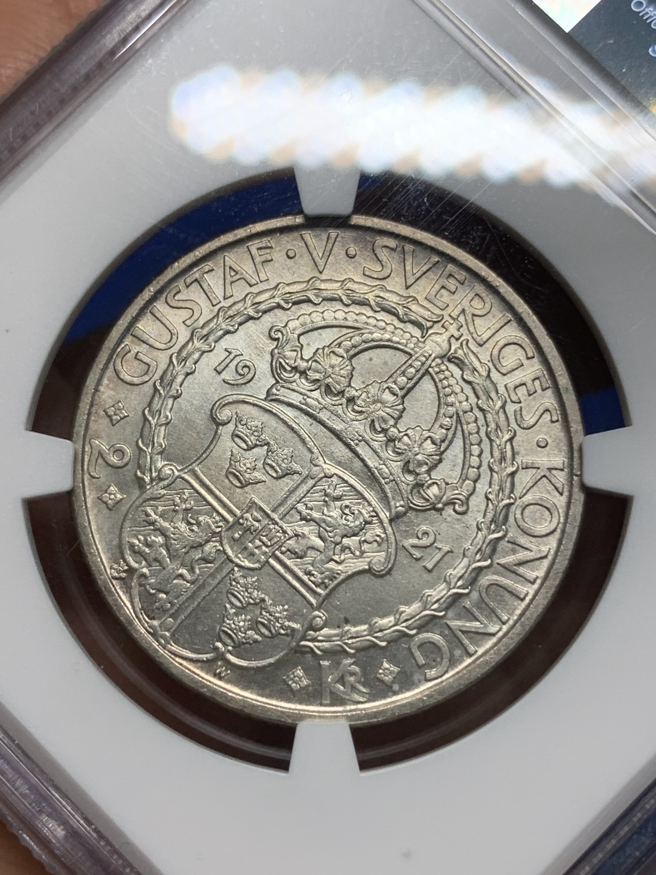 《竞宝斋》第224场-周日，周一，周二 3场 (全场包邮) NGC MS63 瑞典1921年政治自由400周年银币