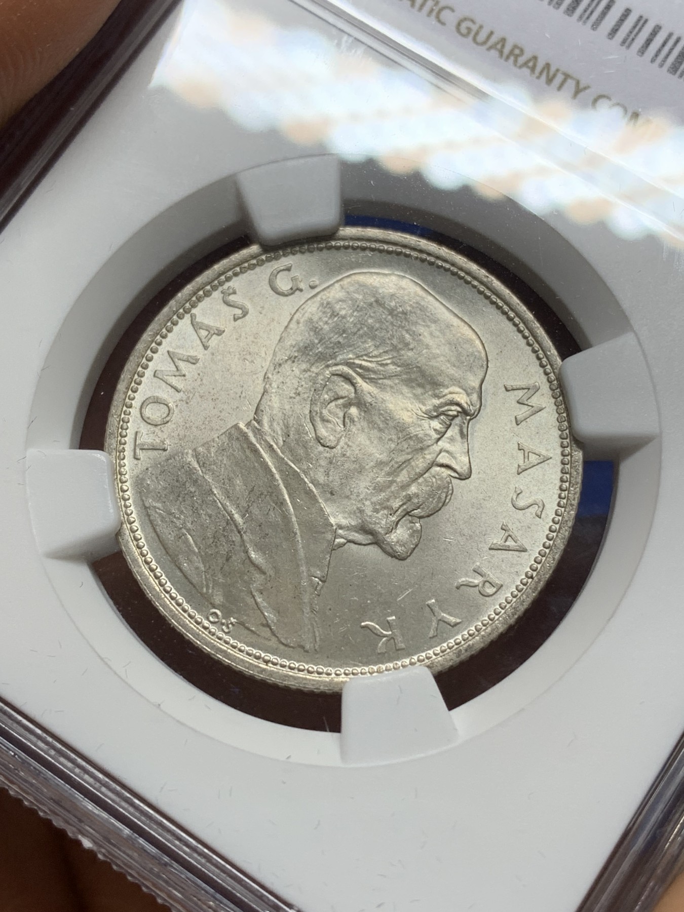 《竞宝斋》第224场-周日，周一，周二 3场 (全场包邮) NGC-MS66 1928年捷克斯洛伐克独立10周年10K纪念银币，两面车轮转光