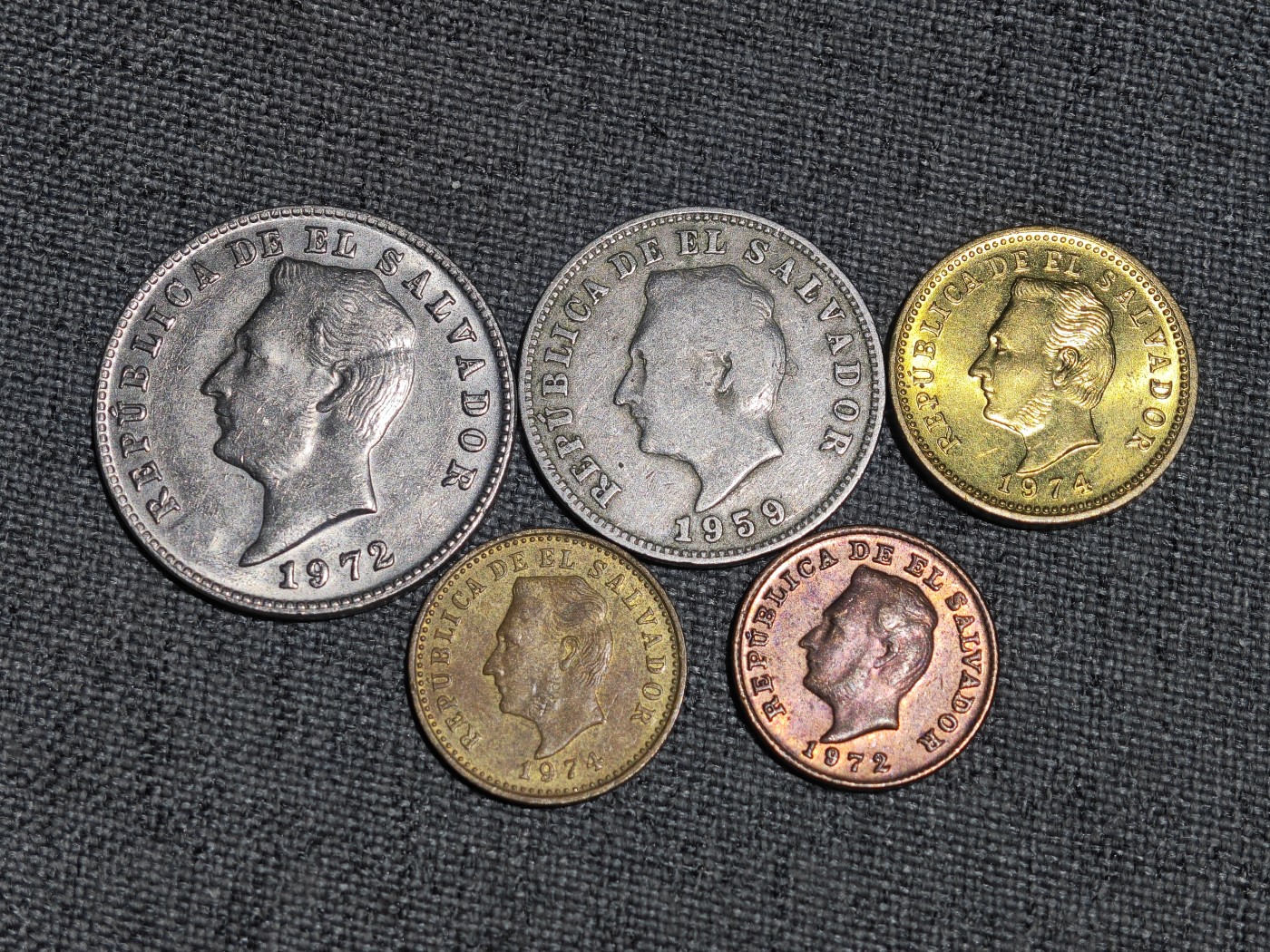 外国硬币收藏第5期 萨尔瓦多10、5、3、2、1分5枚