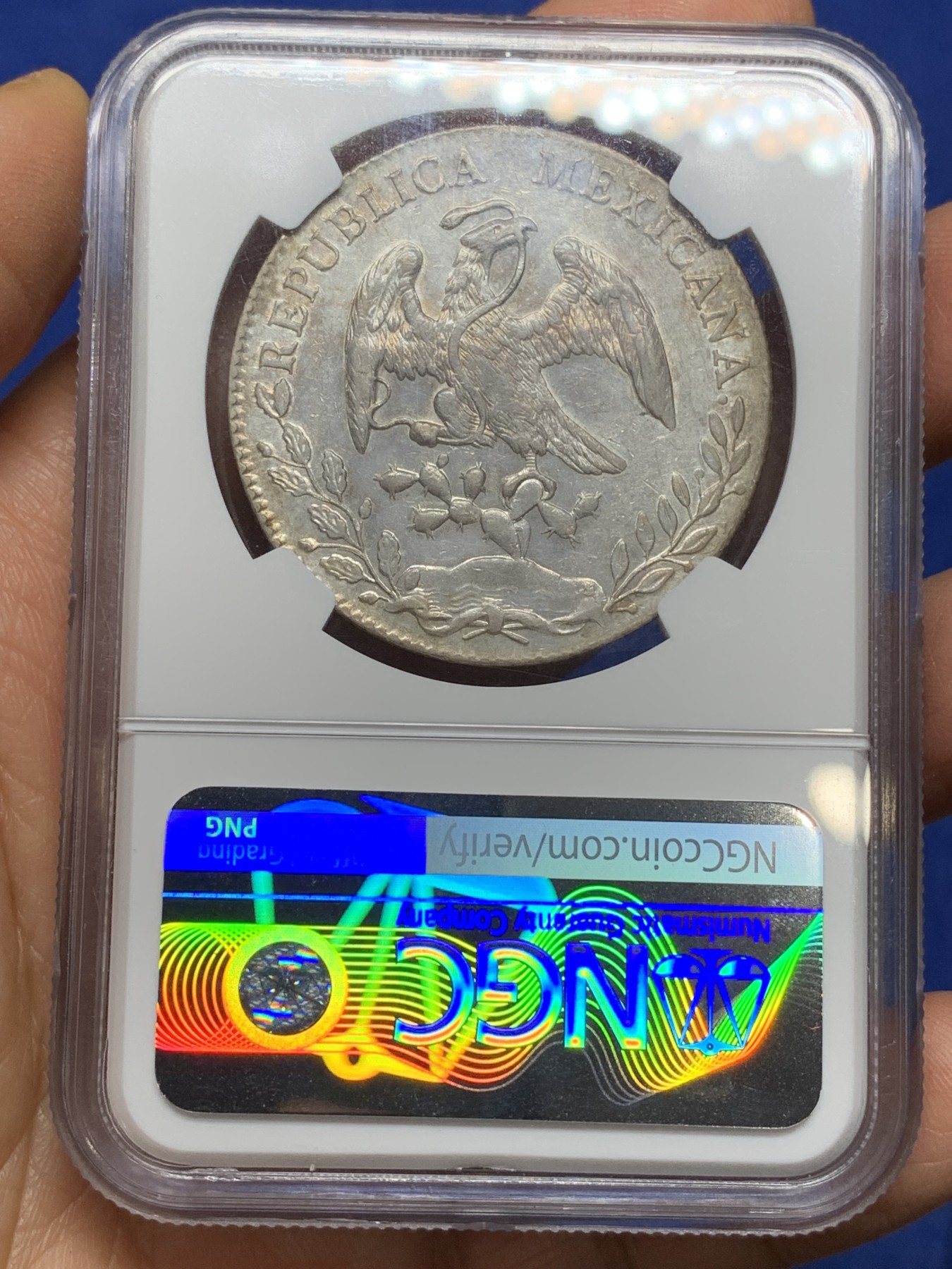 《竞宝斋》第224场-周日，周一，周二 3场 (全场包邮) NGC-AU53 墨西哥 1896年 8R 花边鹰洋 银币 GO RS 深打 状态好