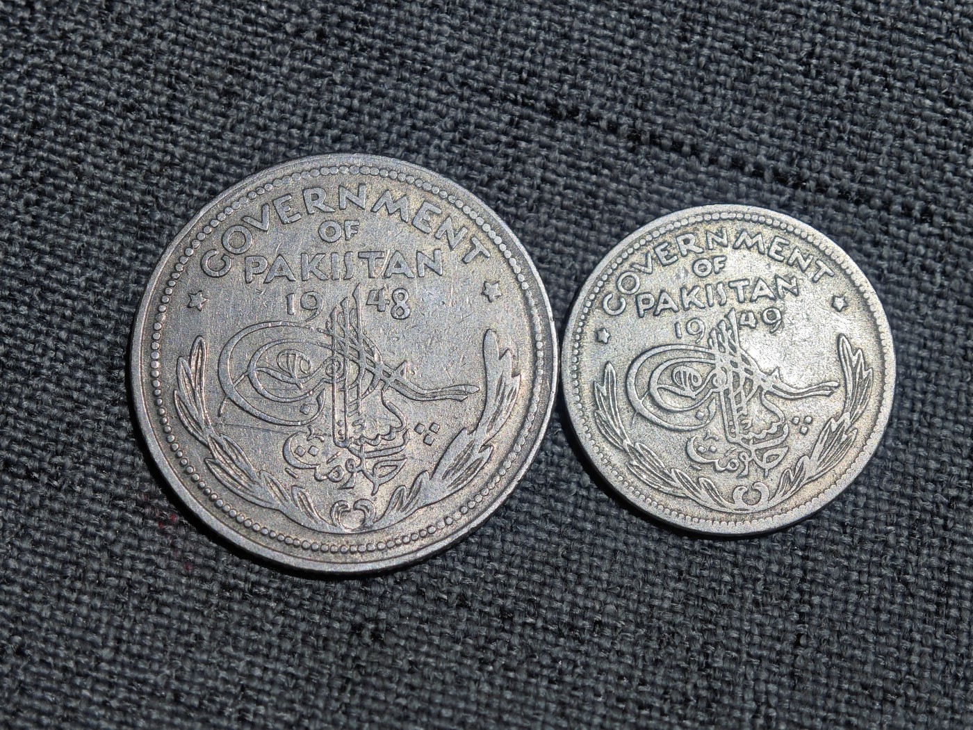 外国硬币收藏第5期 巴基斯坦1948、1949年二分之一、四分之一卢比2枚