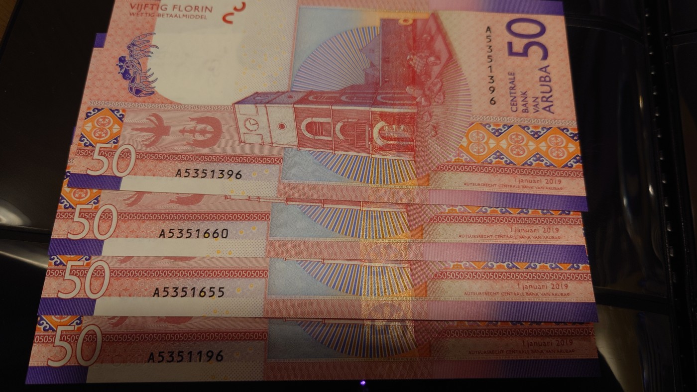 【世界钱币】精选微拍第89期暨2023年第三十六期 最新币展品种(群里卖剩挑剩的)专场 2019年阿鲁巴50元 全新绝品无47尾号1396(单张价)