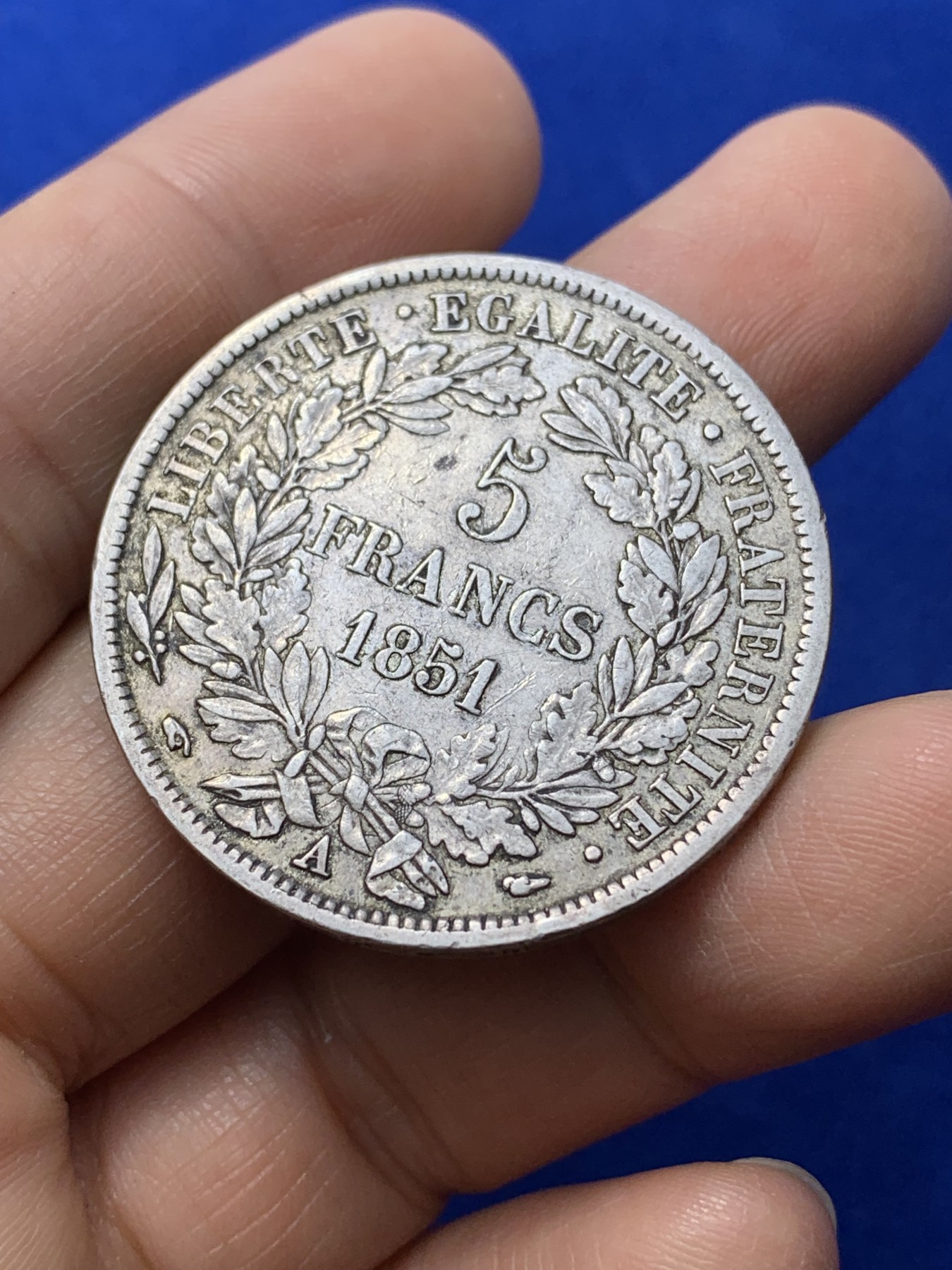 《竞宝斋》第224场-周日，周一，周二 3场 (全场包邮) 法国1851谷物女神5法郎银币 细节不错