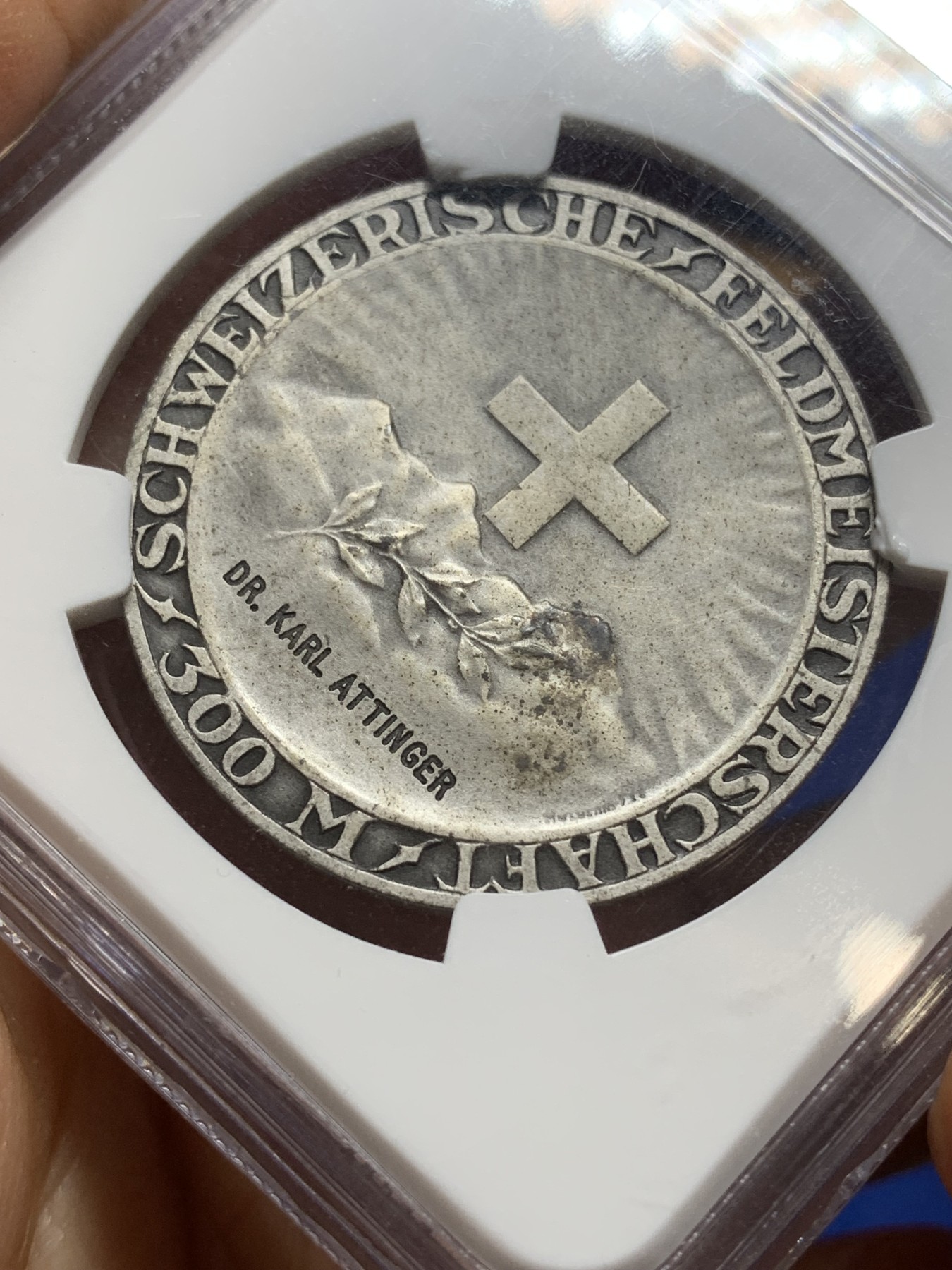 《竞宝斋》第224场-周日，周一，周二 3场 (全场包邮) NGC-MS62 瑞士 1920-30年 射击节女神银章 NGC老盒