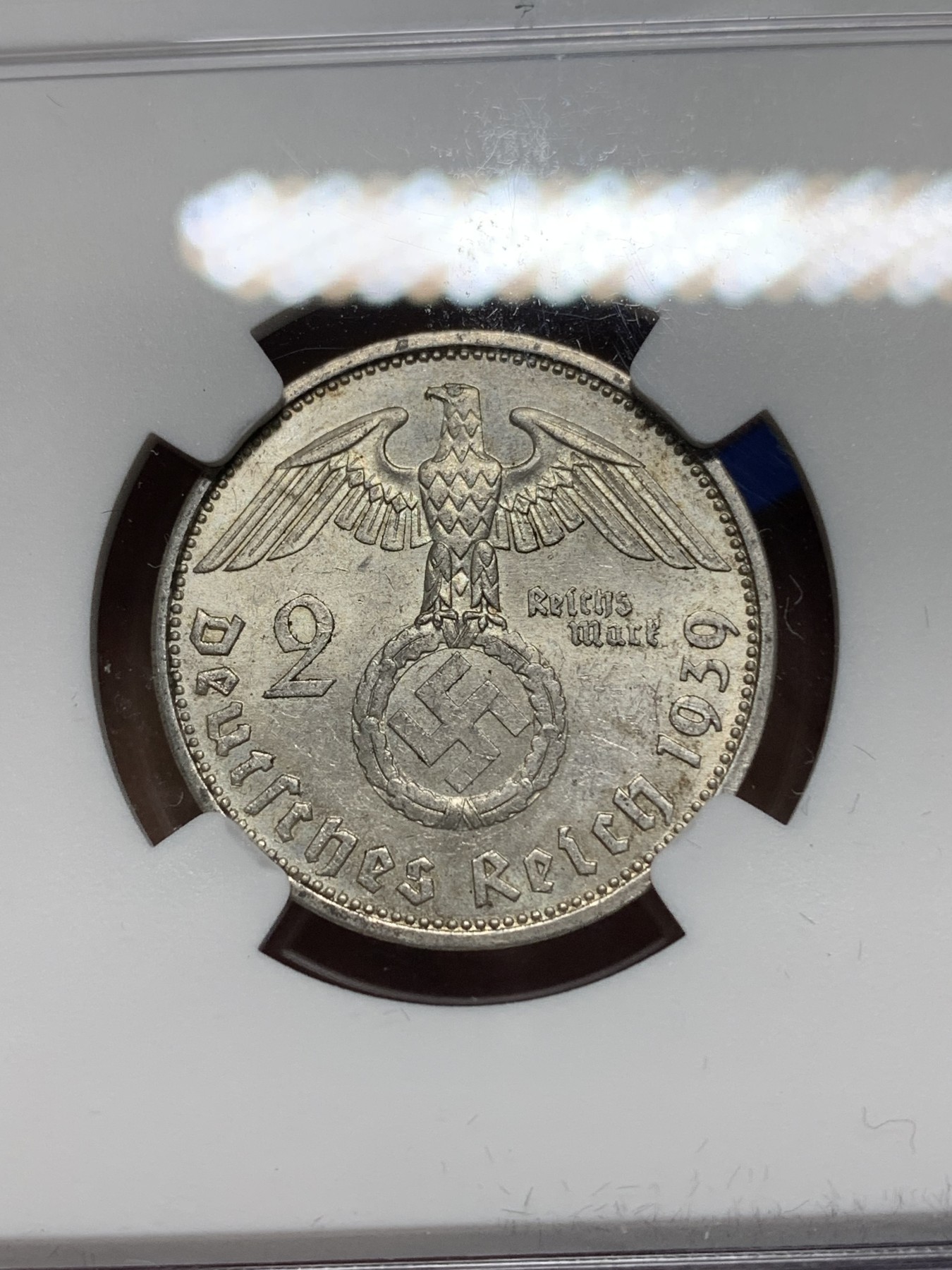 《竞宝斋》第224场-周日，周一，周二 3场 (全场包邮) NGC MS62 德国1939年A版兴登堡2马克银币