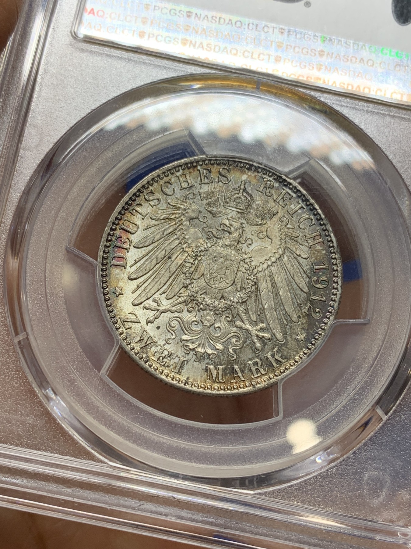 《竞宝斋》第224场-周日，周一，周二 3场 (全场包邮) PCGS MS64 德国 1912 巴伐利亚2马克银币 原味老包浆