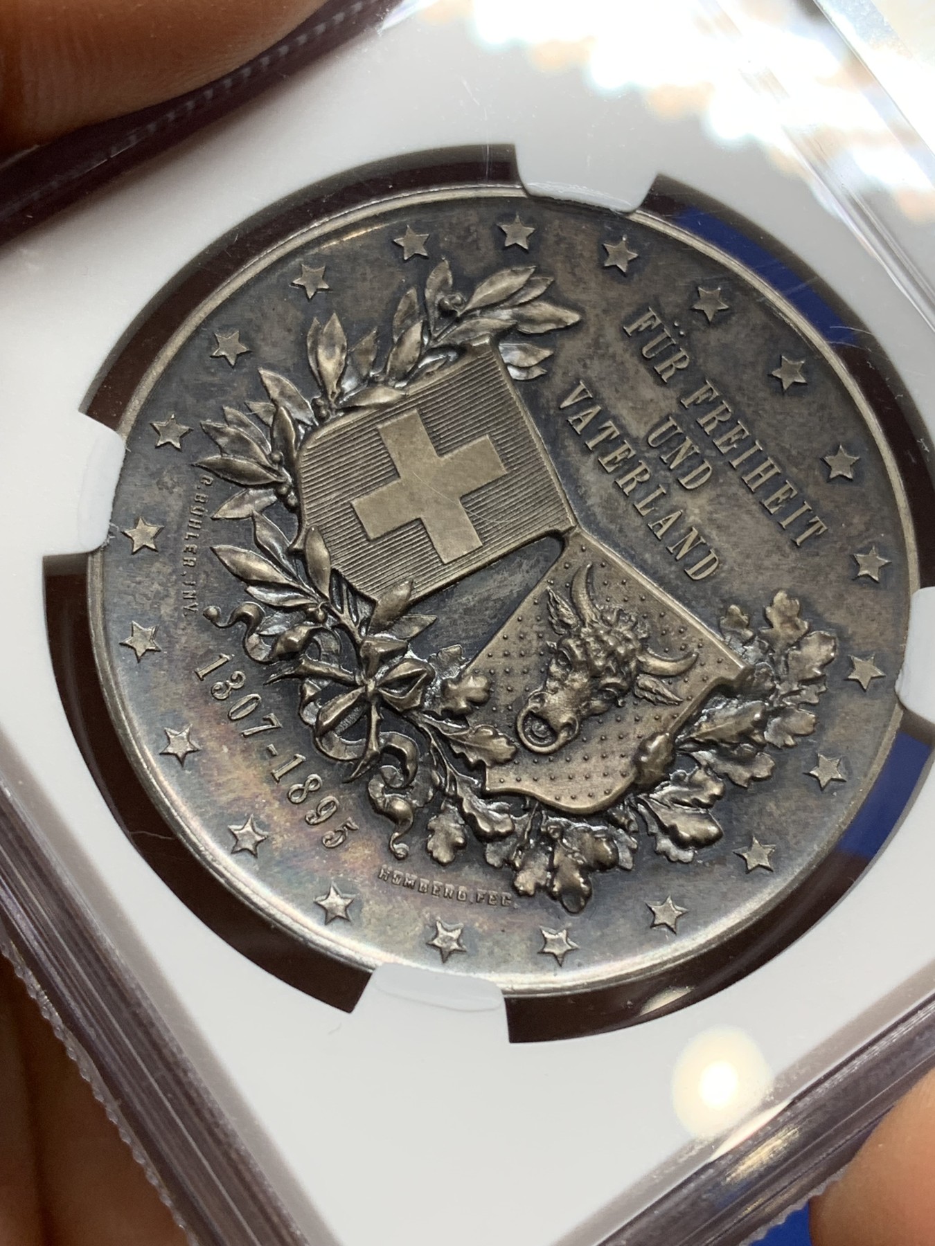 《竞宝斋》第224场-周日，周一，周二 3场 (全场包邮) NGC MS63 瑞士1895阿尔多夫父与子银章