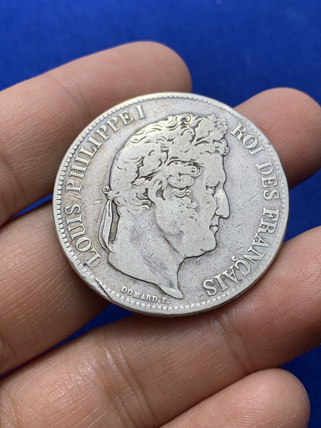 《竞宝斋》第224场-周日，周一，周二 3场 (全场包邮) 法国1834菲利普一世5法郎银币 流通品质 细节见图