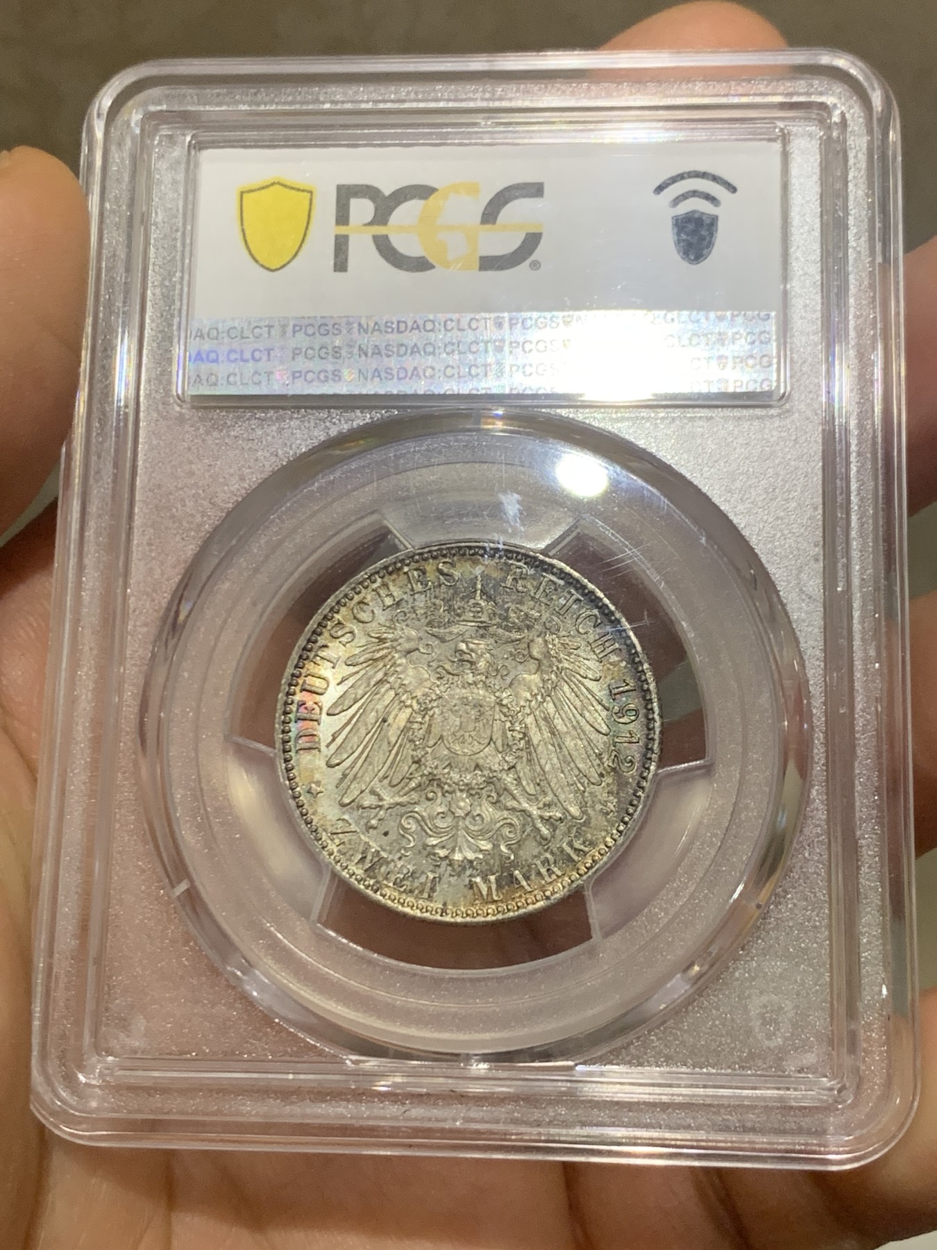 《竞宝斋》第224场-周日，周一，周二 3场 (全场包邮) PCGS MS64 德国 1912 巴伐利亚2马克银币 原味老包浆