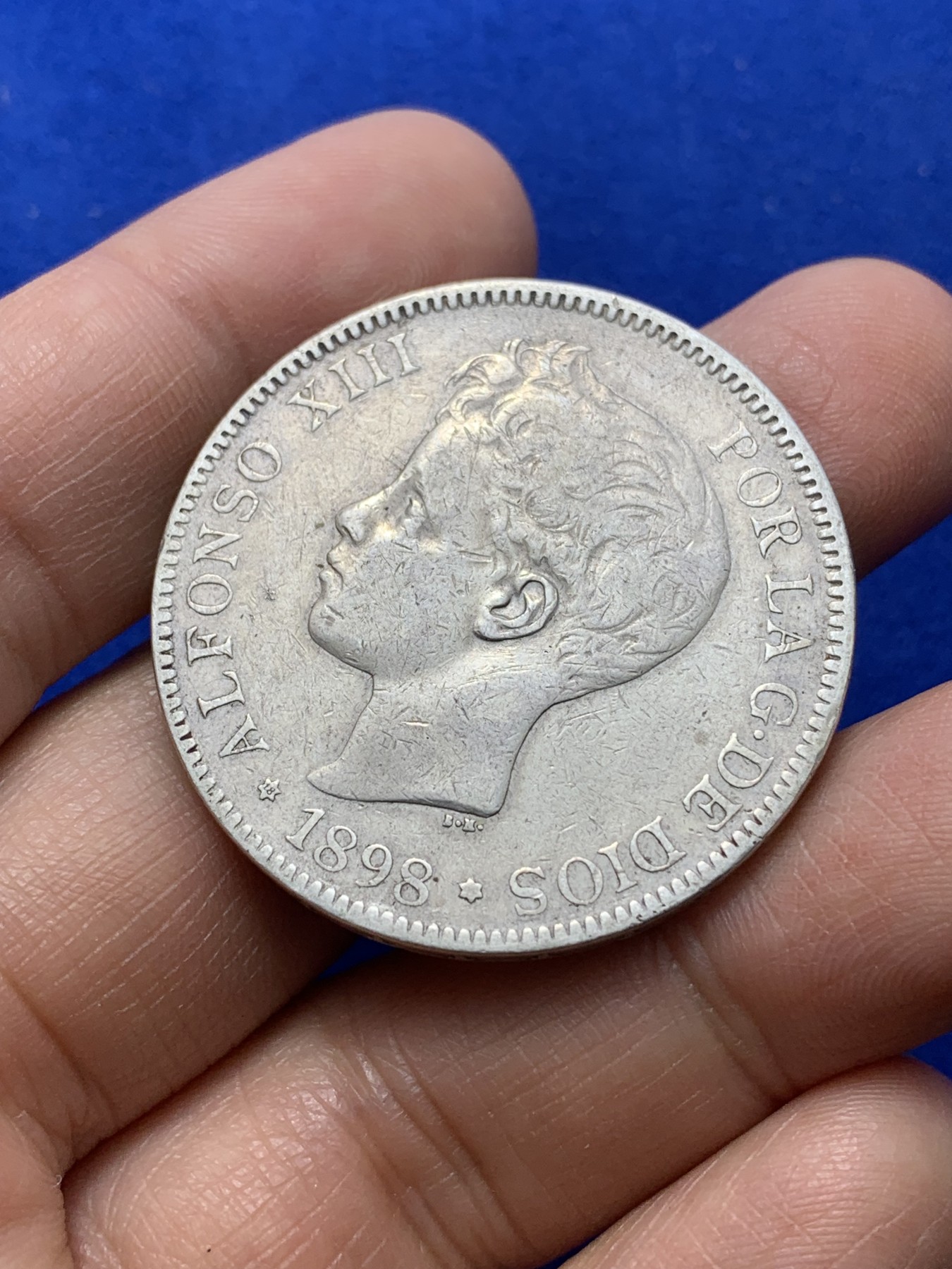 《竞宝斋》第224场-周日，周一，周二 3场 (全场包邮) 西班牙1898年阿方索十三世5比塞塔银币