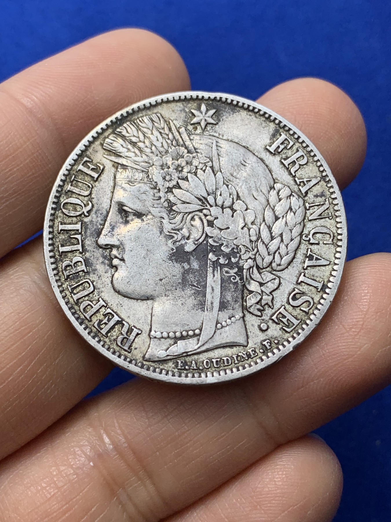 《竞宝斋》第224场-周日，周一，周二 3场 (全场包邮) 法国1851谷物女神5法郎银币 细节不错