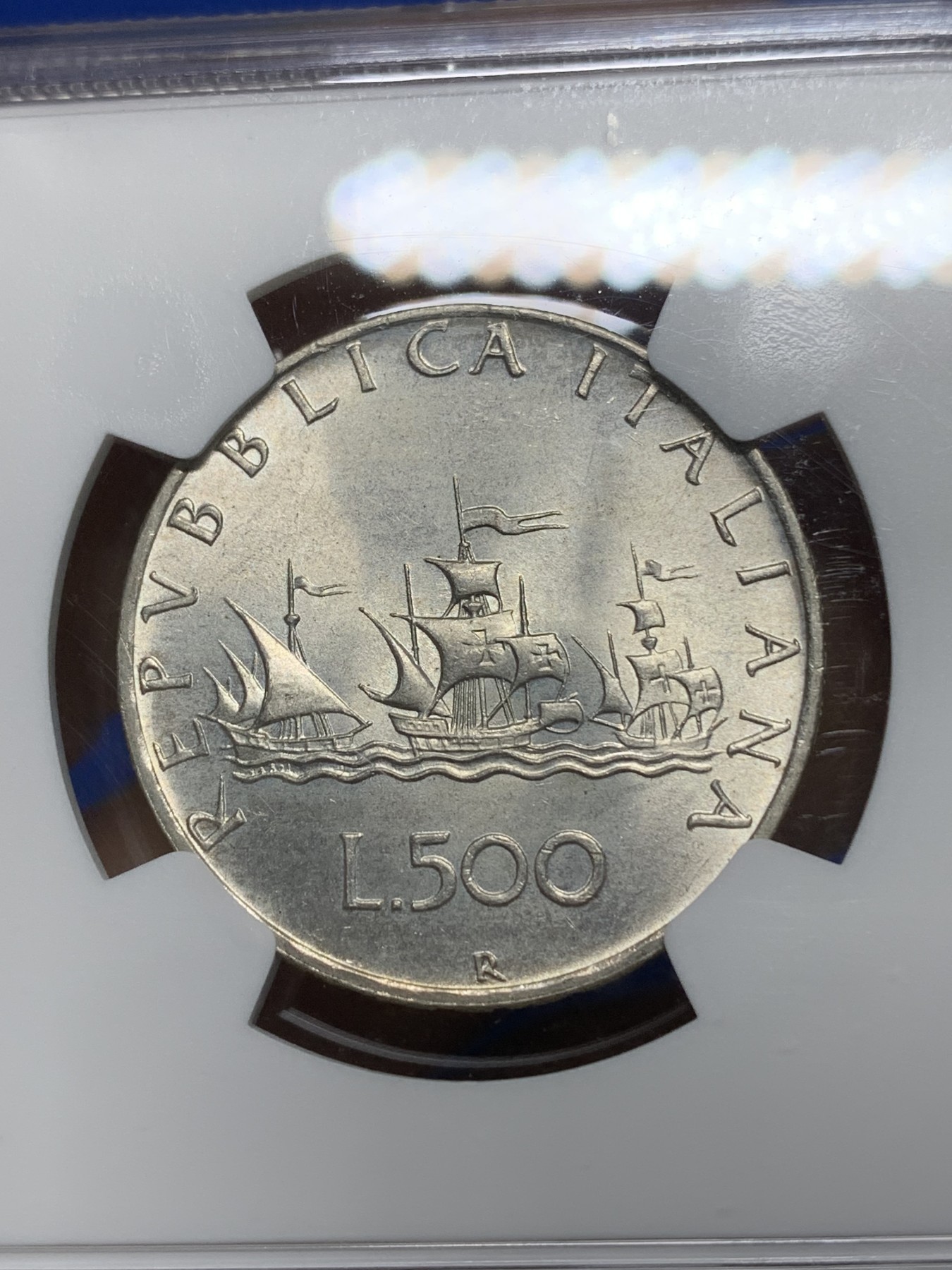 《竞宝斋》第224场-周日，周一，周二 3场 (全场包邮) NGC-MS65 意大利1960年人妻500里拉银币 亚军分 1958年开始发行，早期高分少，著名雕刻师Pietro Giampaoli以自己妻子为原型设计