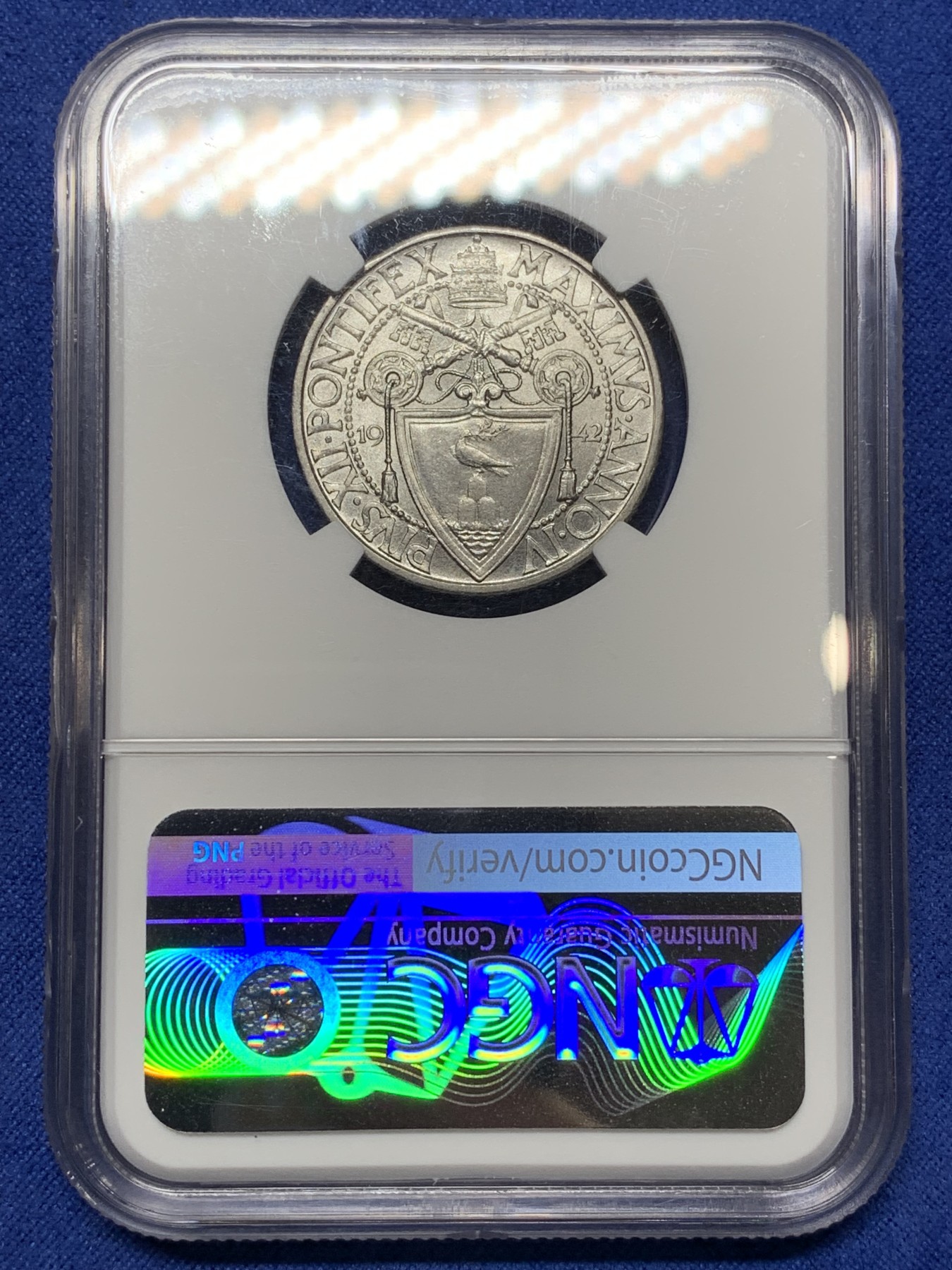 《竞宝斋》第224场-周日，周一，周二 3场 (全场包邮) NGC MS65 梵蒂冈1942年1里拉，高分好品