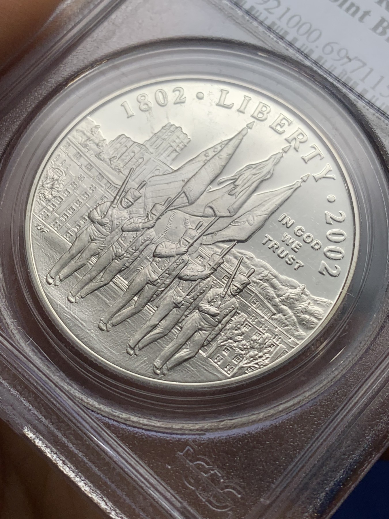 《竞宝斋》第224场-周日，周一，周二 3场 (全场包邮) PCGS-PR69DCAM 美国2002年西点军校建立200周年纪念精制银币，克劳斯获奖币