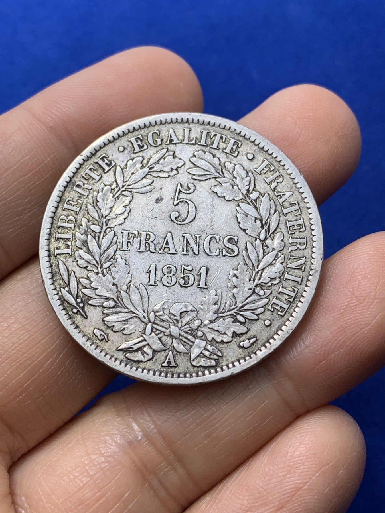 《竞宝斋》第224场-周日，周一，周二 3场 (全场包邮) 法国1851谷物女神5法郎银币 细节不错