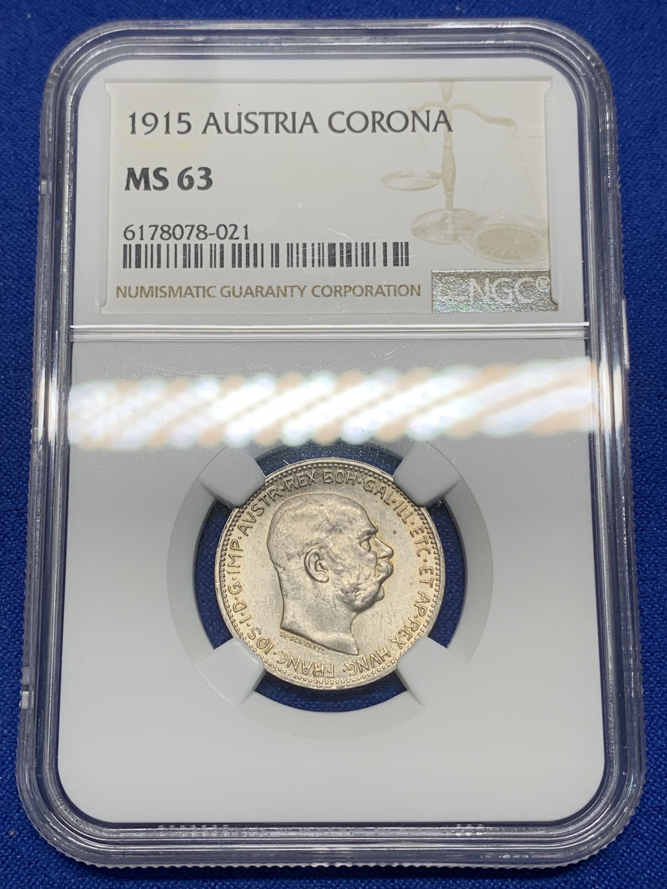 《竞宝斋》第224场-周日，周一，周二 3场 (全场包邮) NGC-MS63 奥匈帝国1915年克朗银币 高点具在，品相不错
