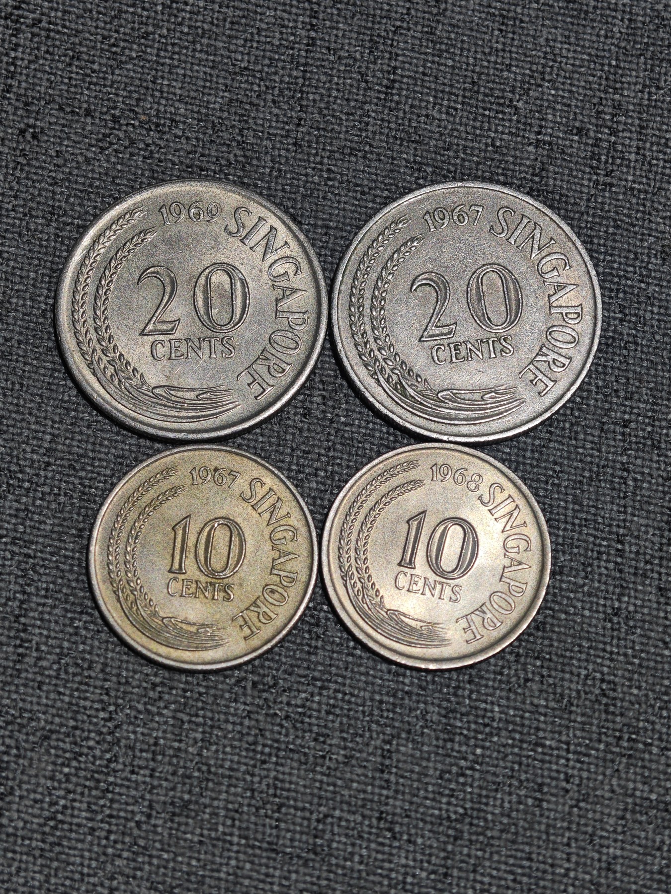 外国硬币收藏第5期 新加坡老版剑鱼、海马20分、10分4枚