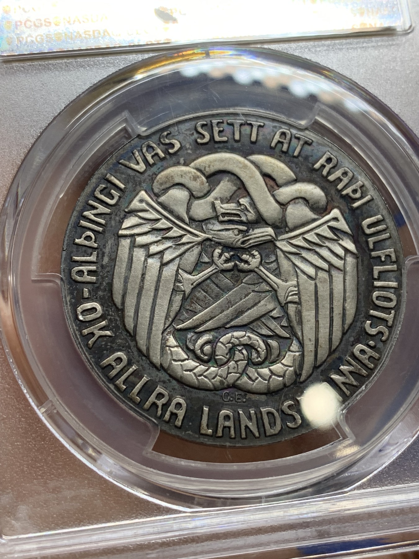 《竞宝斋》第224场-周日，周一，周二 3场 (全场包邮) PCGS MS64 冰岛1930年冰岛千年纪念5克朗银币，五彩包浆，珍惜币目录记载