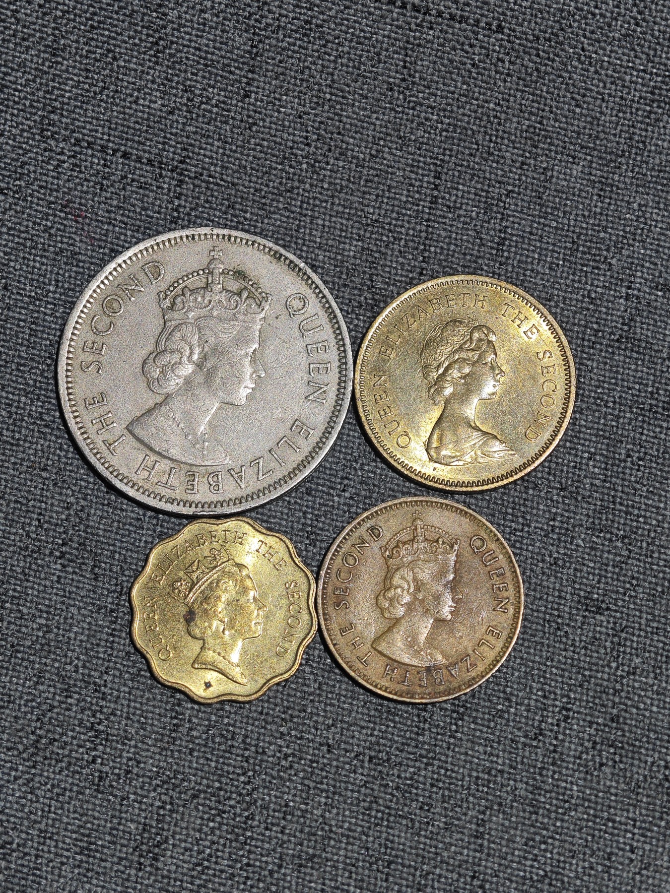 外国硬币收藏第5期 港英时期女王1元、5毫、2毫、1毫4枚