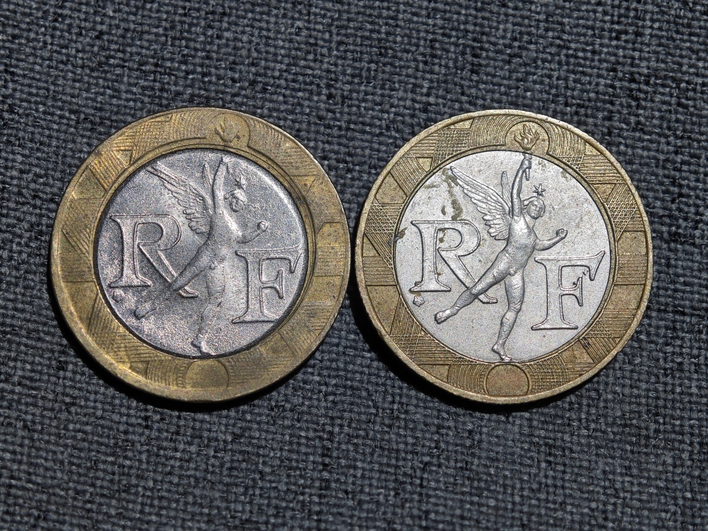 外国硬币收藏第5期 法国80年代天使10法郎双色币2枚