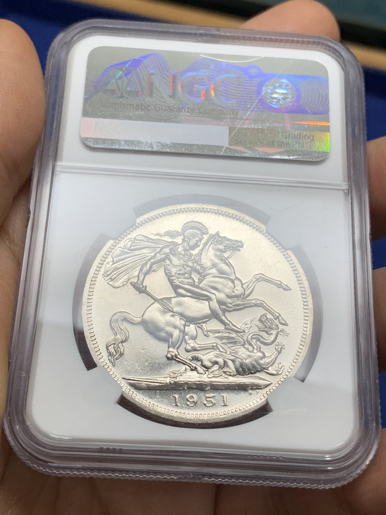 《竞宝斋》第224场-周日，周一，周二 3场 (全场包邮) NGC-PL64 英国 1951年乔治六世克朗 最后的镍马剑