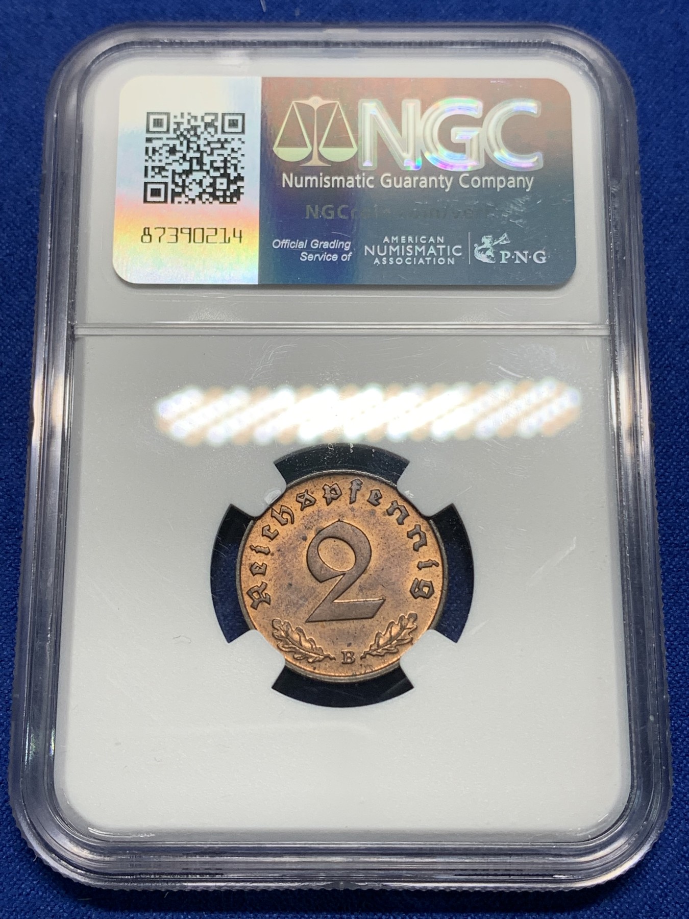 《竞宝斋》第224场-周日，周一，周二 3场 (全场包邮) NGC MS63RB 1939B德国2芬尼 高分难求