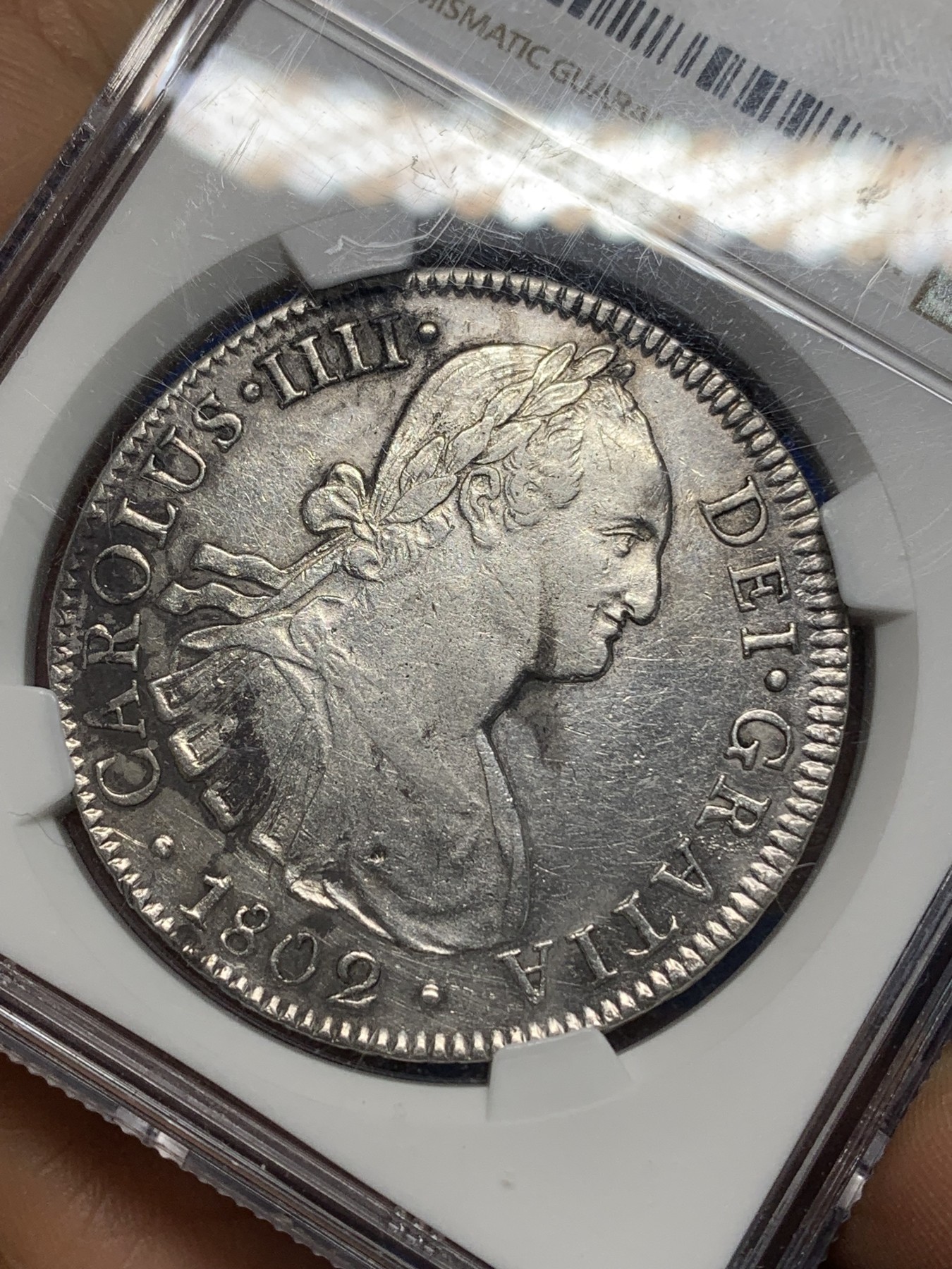 《竞宝斋》第224场-周日，周一，周二 3场 (全场包邮) NGC-XFD 西属墨西哥 1802年 8R 卡洛斯四世双柱 银币 底板干净