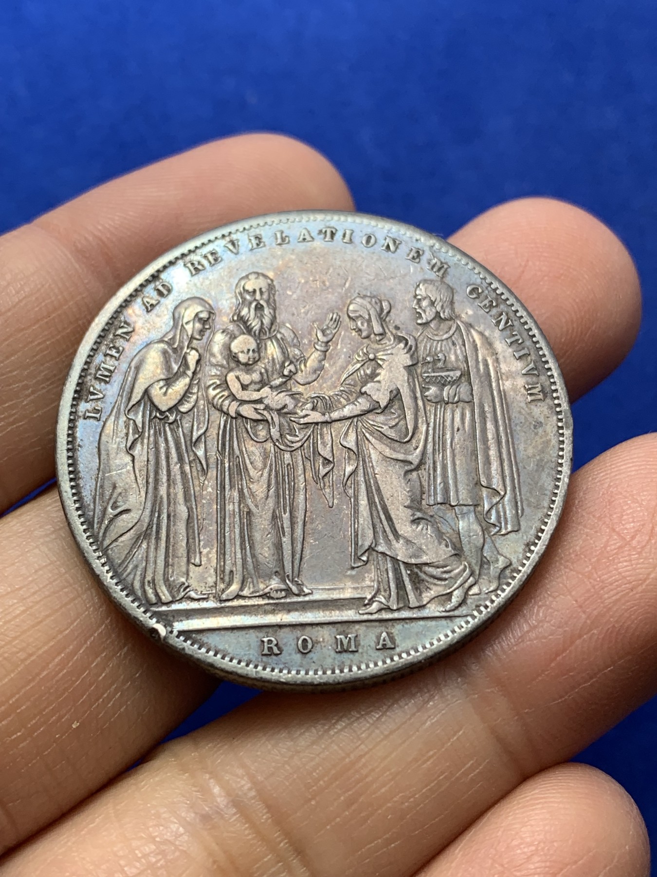 《竞宝斋》第224场-周日，周一，周二 3场 (全场包邮) 意大利教皇国1834年耶稣诞生纪念1斯库多大银币 原味好品