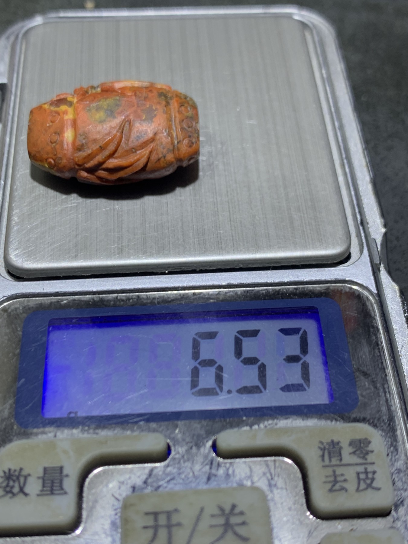 精美亚光战国红玛瑙手工雕刻竹节蝉吊坠一个(寓意，节节高升，一鸣惊人）