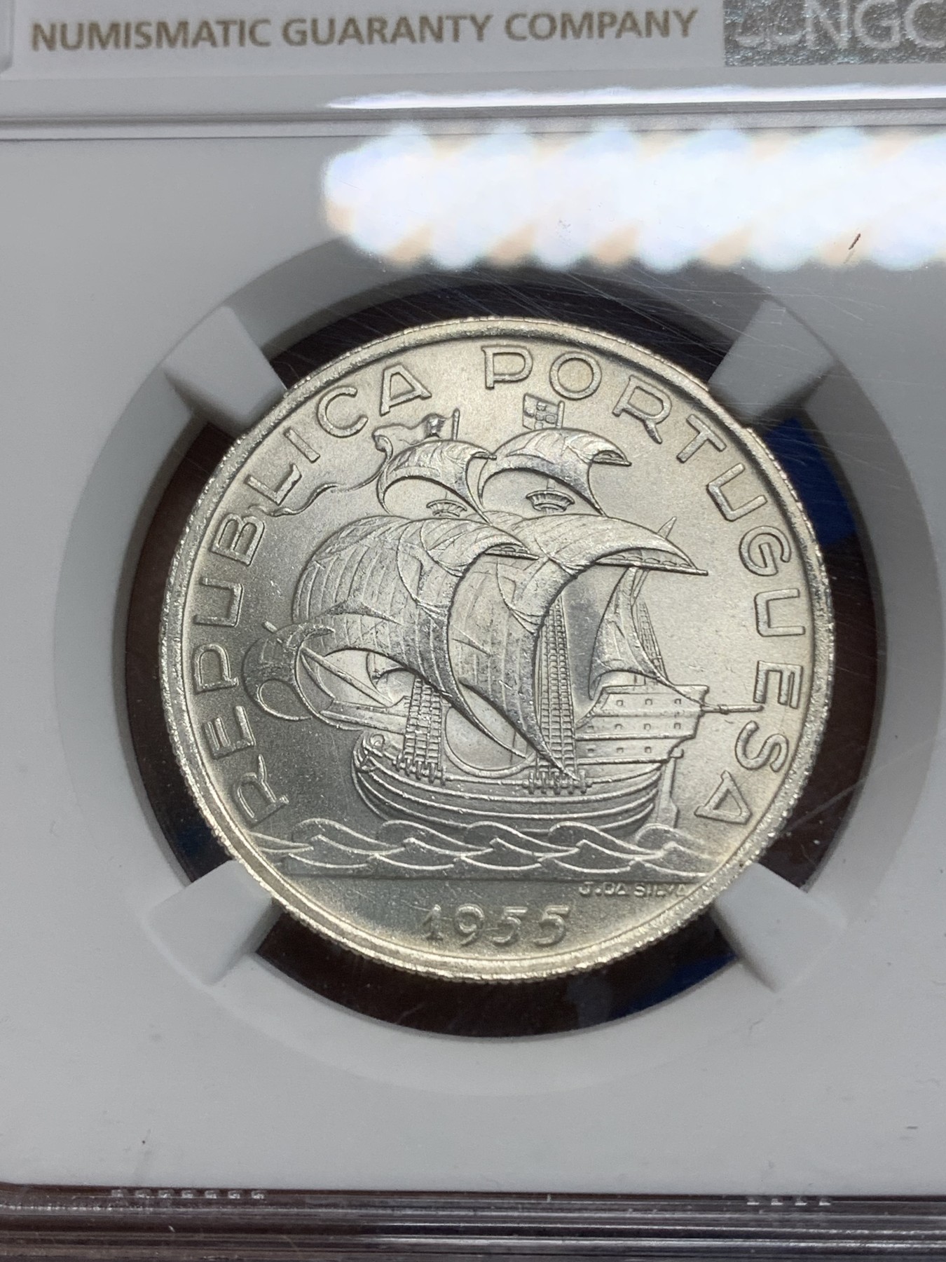 《竞宝斋》第224场-周日，周一，周二 3场 (全场包邮) NGC MS65 葡萄牙1955年大帆船10埃斯库多银币