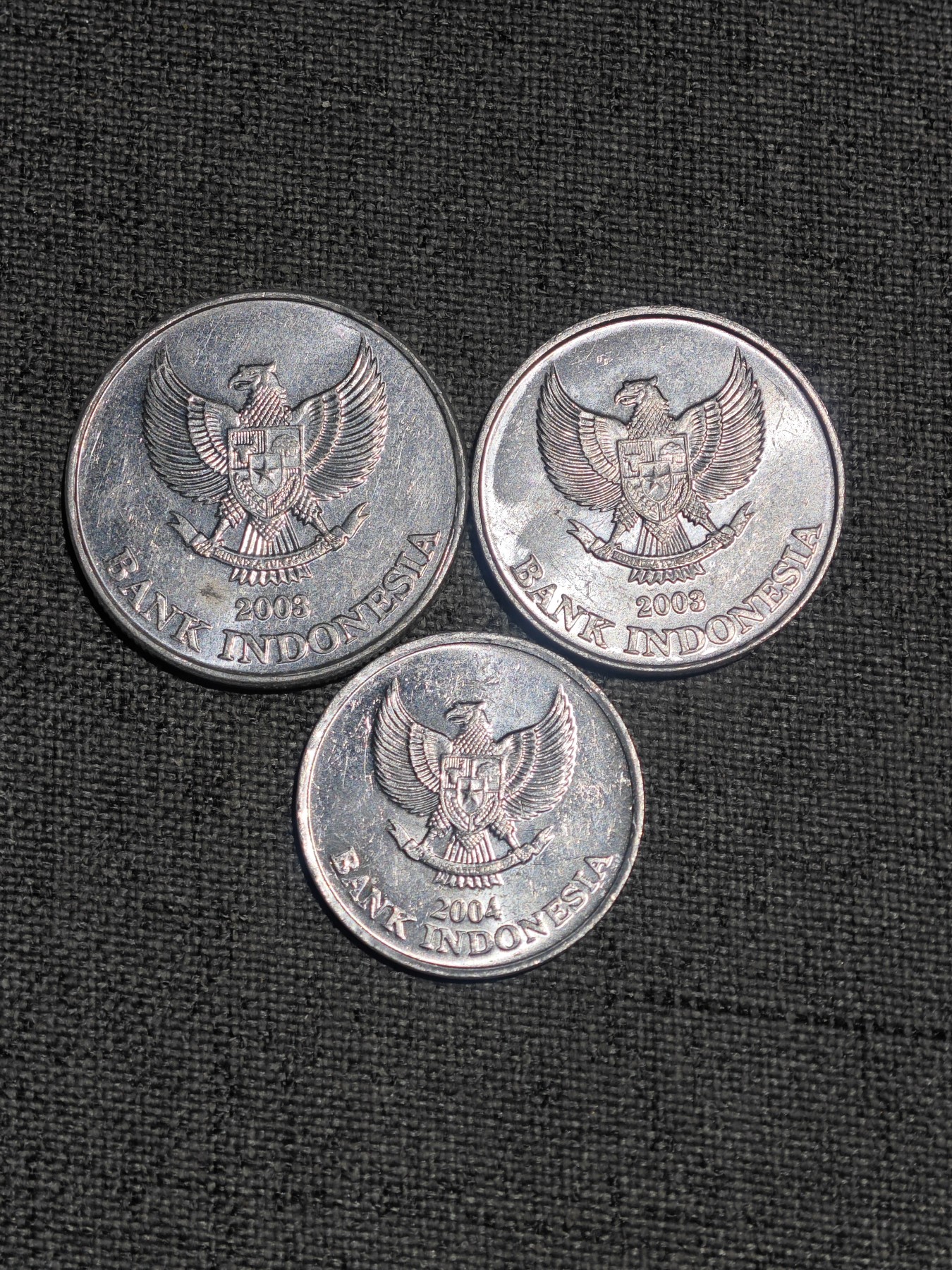 外国硬币收藏第5期 印度尼西亚原光花鸟500、200、100卢比铝币3枚