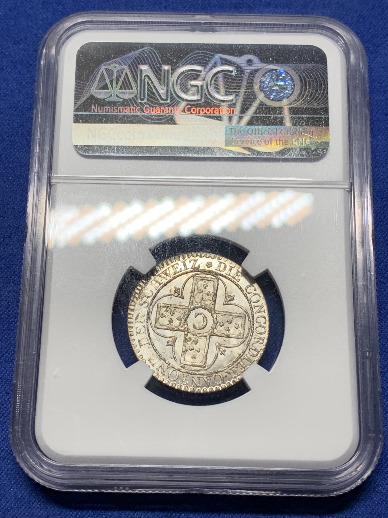 《竞宝斋》第224场-周日，周一，周二 3场 (全场包邮) NGC-MS67 1826年瑞士阿尔高1巴增银币 极品，冠军分，底板完美，近200年历史的币还能保存的如此之好，非常难得