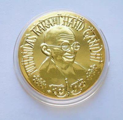印度世界伟人圣雄甘地 高浮雕精制大镀金章 40MM - 印度世界伟人圣雄甘地 高浮雕精制大镀金章 40MM