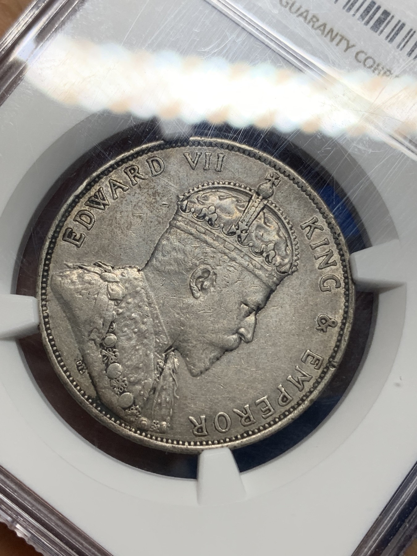 《竞宝斋》第224场-周日，周一，周二 3场 (全场包邮) NGC AU 香港1905年爱德华七世50分半圆银币