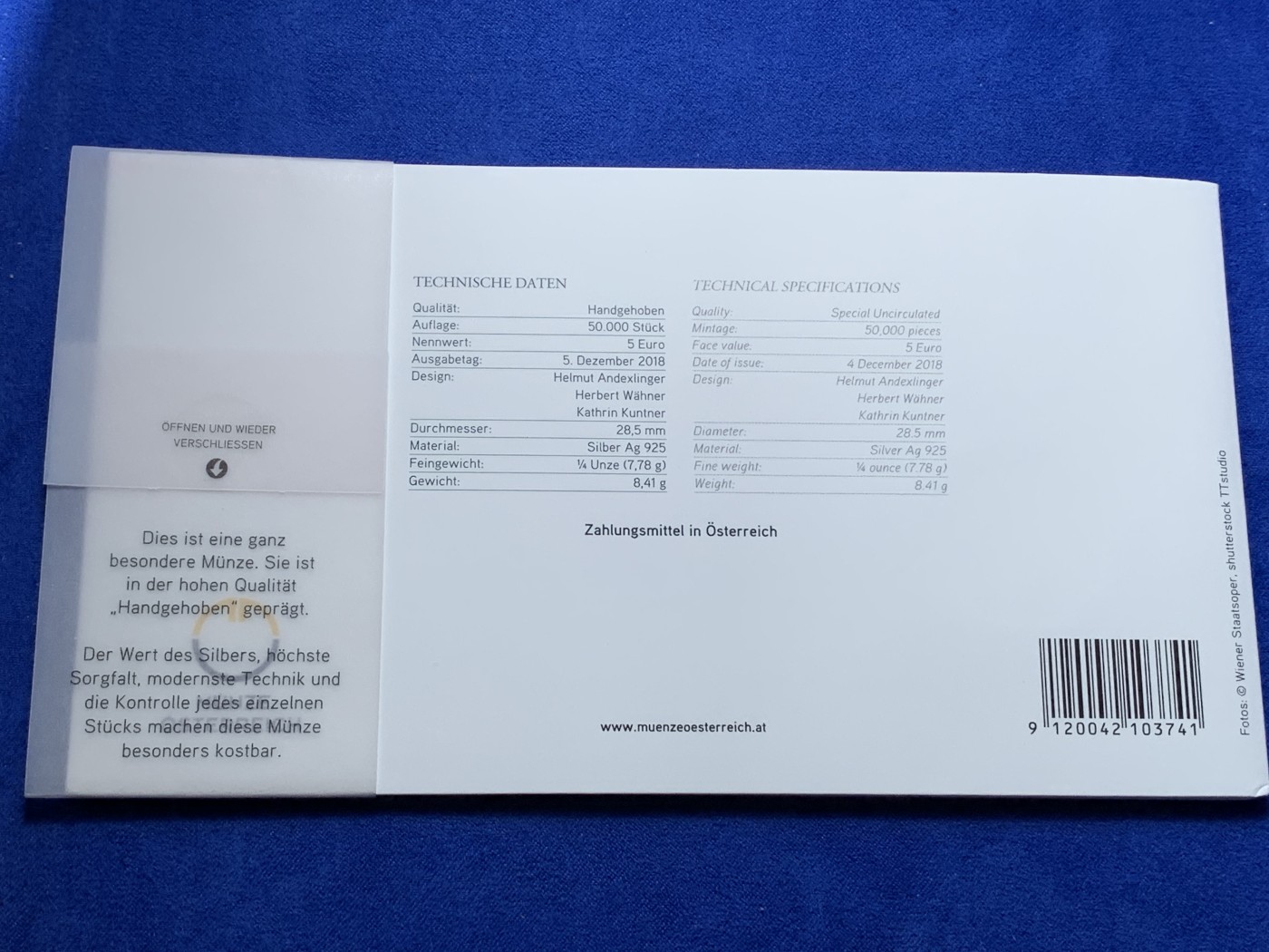 《竞宝斋》第224场-周日，周一，周二 3场 (全场包邮) 卡册 奥地利2019生活的乐趣5欧银币（原价200元） 重8.41g 925银 28.5mm 发行量50000枚